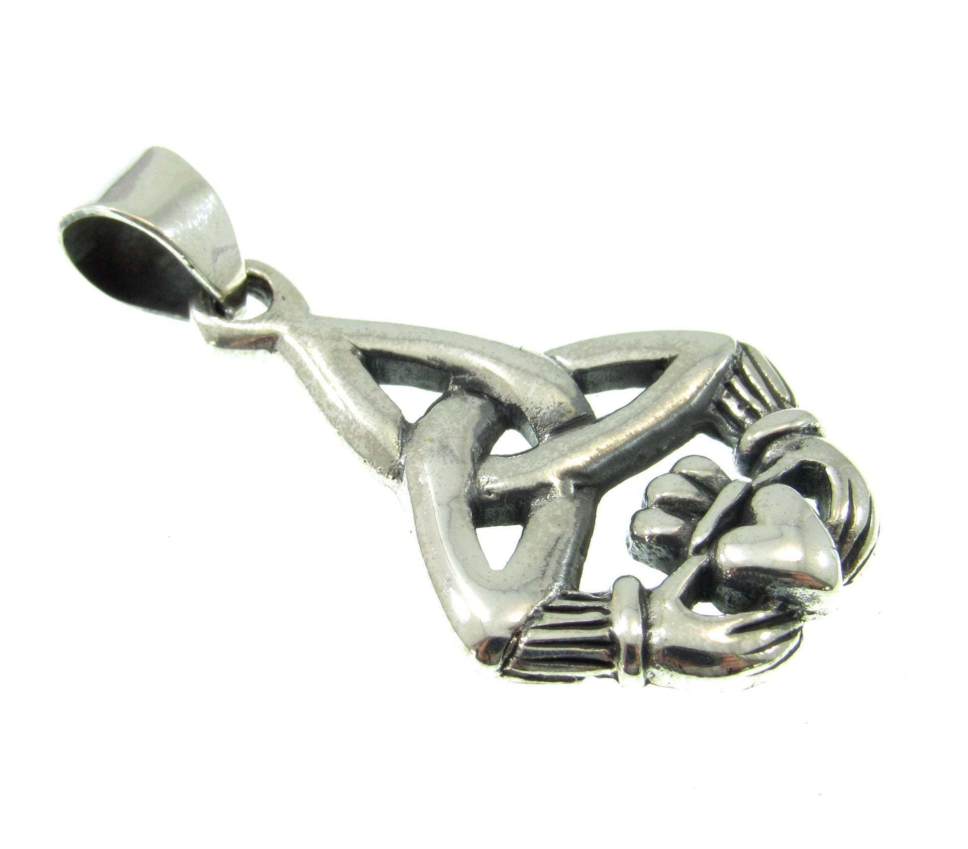 Solid 925 Sterling Silver Celtic Claddagh Pendant – Handcrafted Trinity Knot Necklace Charm, Irish Jewelry, Symbol of Love & Friendship