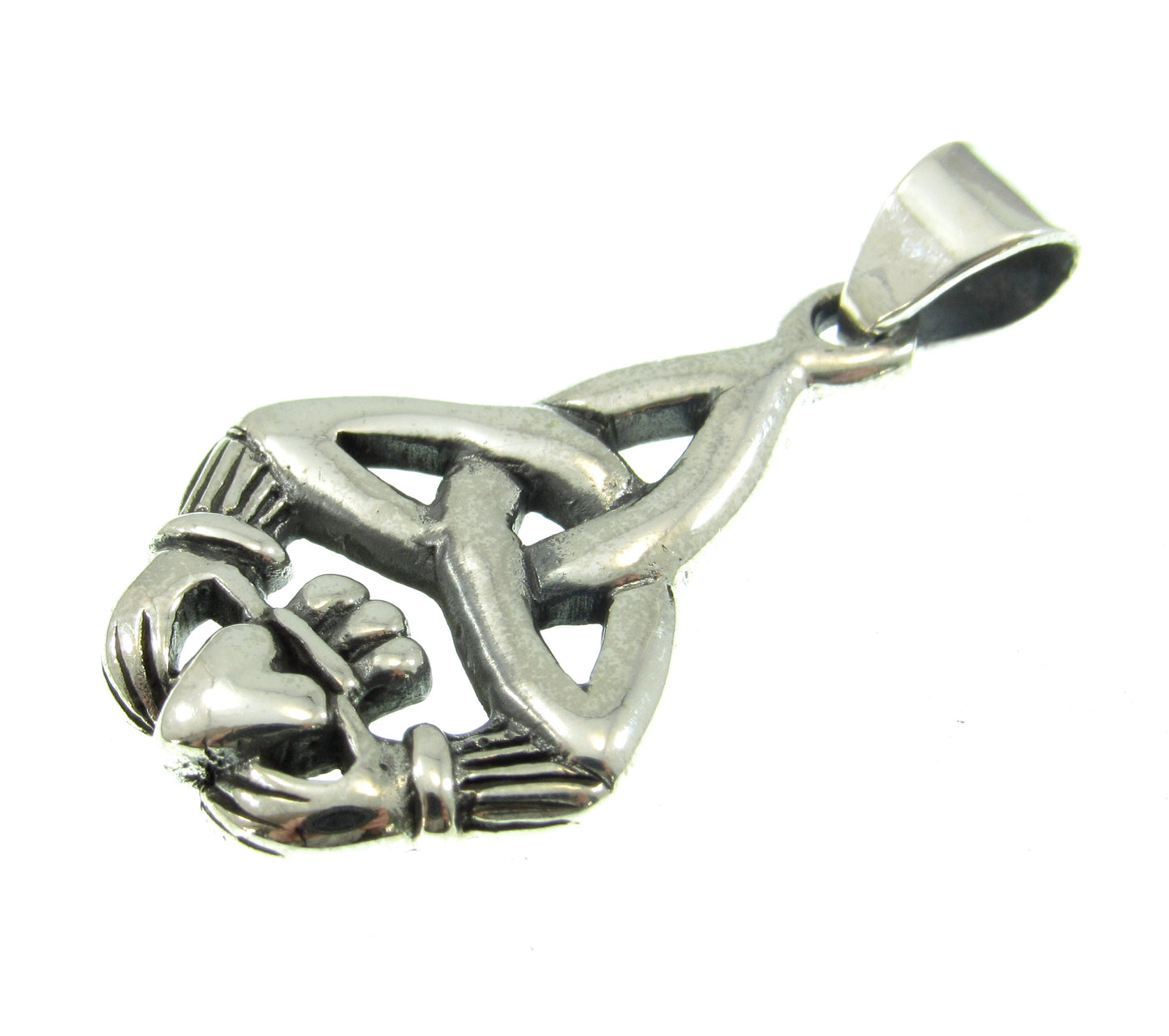 Solid 925 Sterling Silver Celtic Claddagh Pendant – Handcrafted Trinity Knot Necklace Charm, Irish Jewelry, Symbol of Love & Friendship