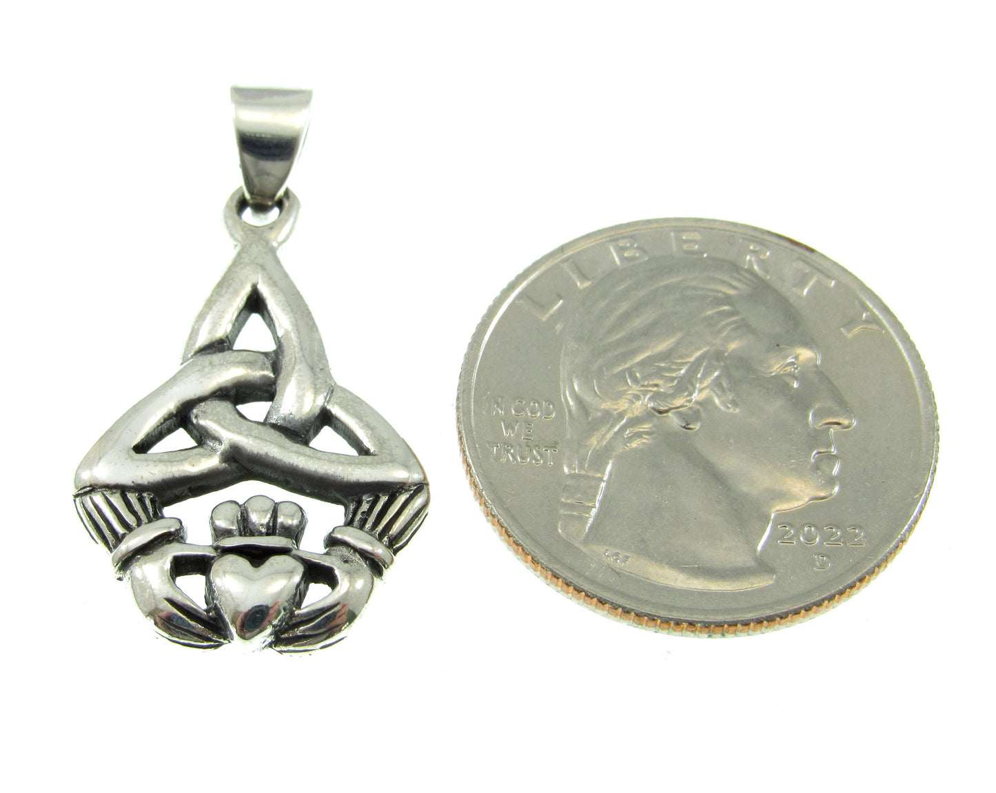 Solid 925 Sterling Silver Celtic Claddagh Pendant – Handcrafted Trinity Knot Necklace Charm, Irish Jewelry, Symbol of Love & Friendship