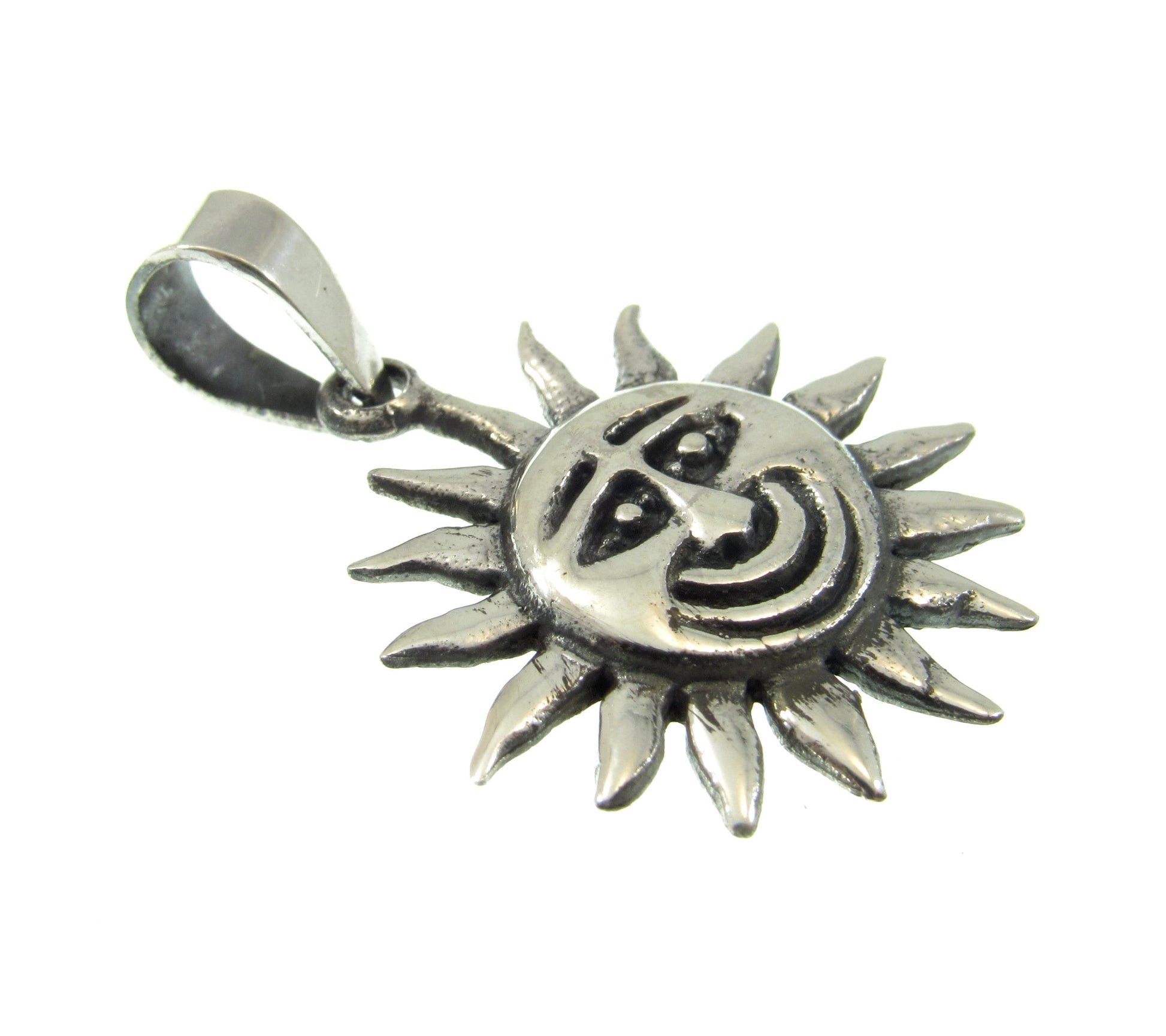 Solid 925 Sterling Silver Smiley Face Sun Pendant, Handcrafted Belenus Celestial Charm