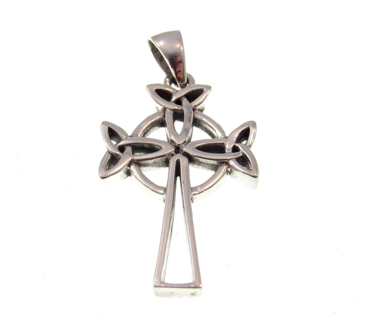 Solid 925 Sterling Silver Celtic Triple Trinity Knot Cross Pendant, Holy Trinity Religious Jewelry