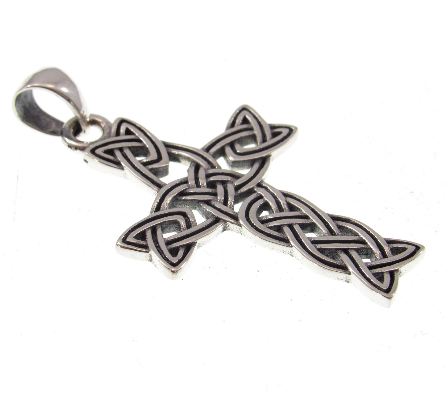 Solid 925 Sterling Silver Celtic Endless Square Infinity Knot Cross Pendant, Handcrafted Two-Toned Religious Jewelry