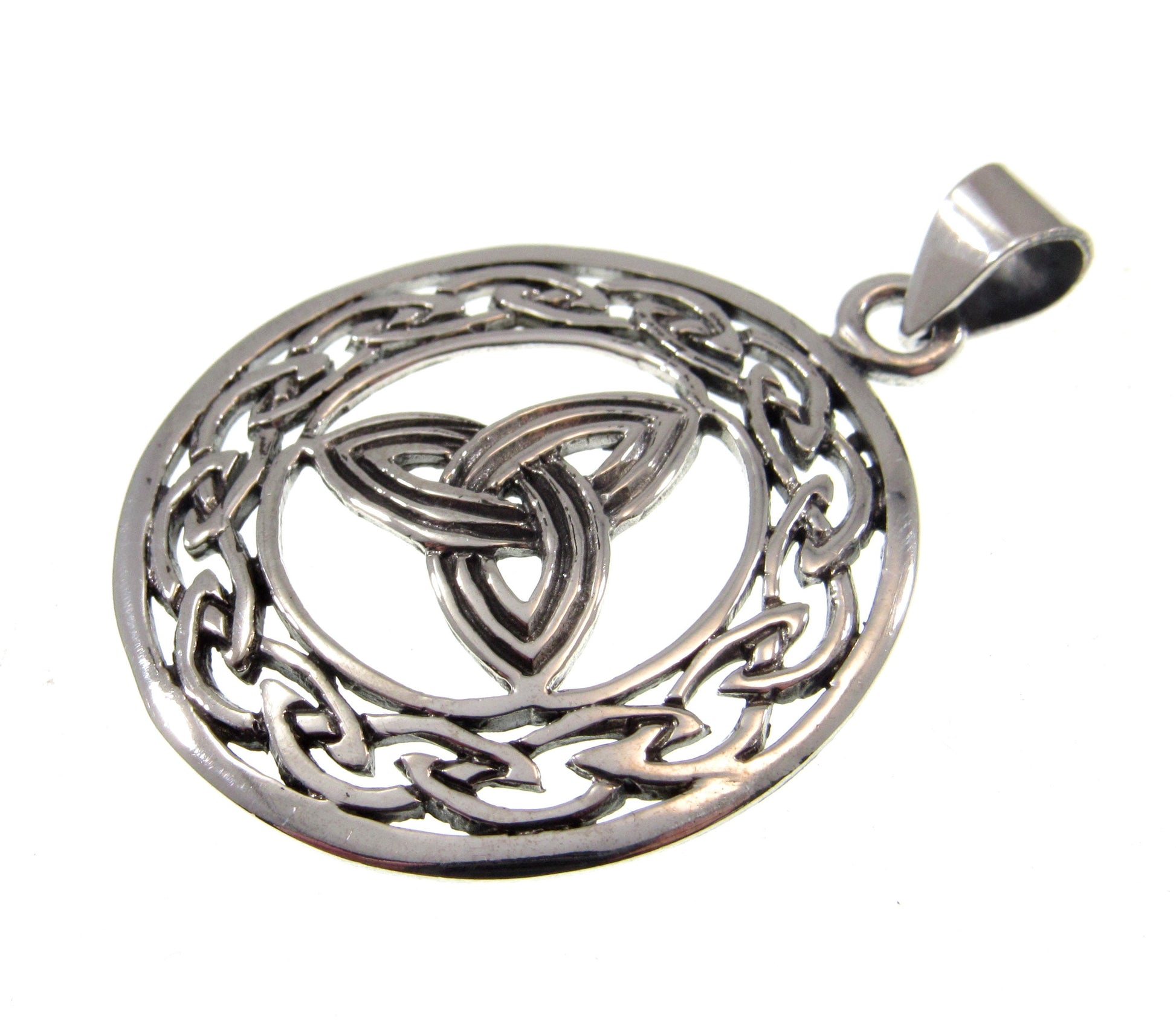 Solid 925 Sterling Silver Trinity Knot Pendant - Triquetra Amulet, Celtic Jewelry - Handcrafted Wiccan Amulet - Pagan Necklace Pendant