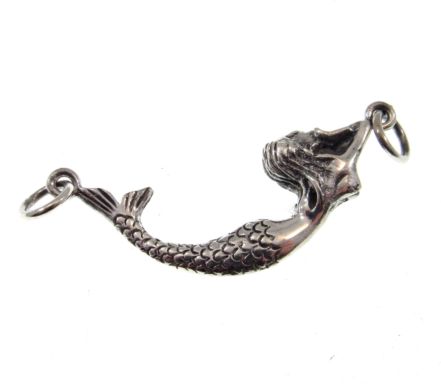 Solid 925 Sterling Silver 3D Mermaid Pendant, Atargatis Jewelry, Sea Siren Necklace Charm, Mermaid Connector Pendant for Bracelet or Chain
