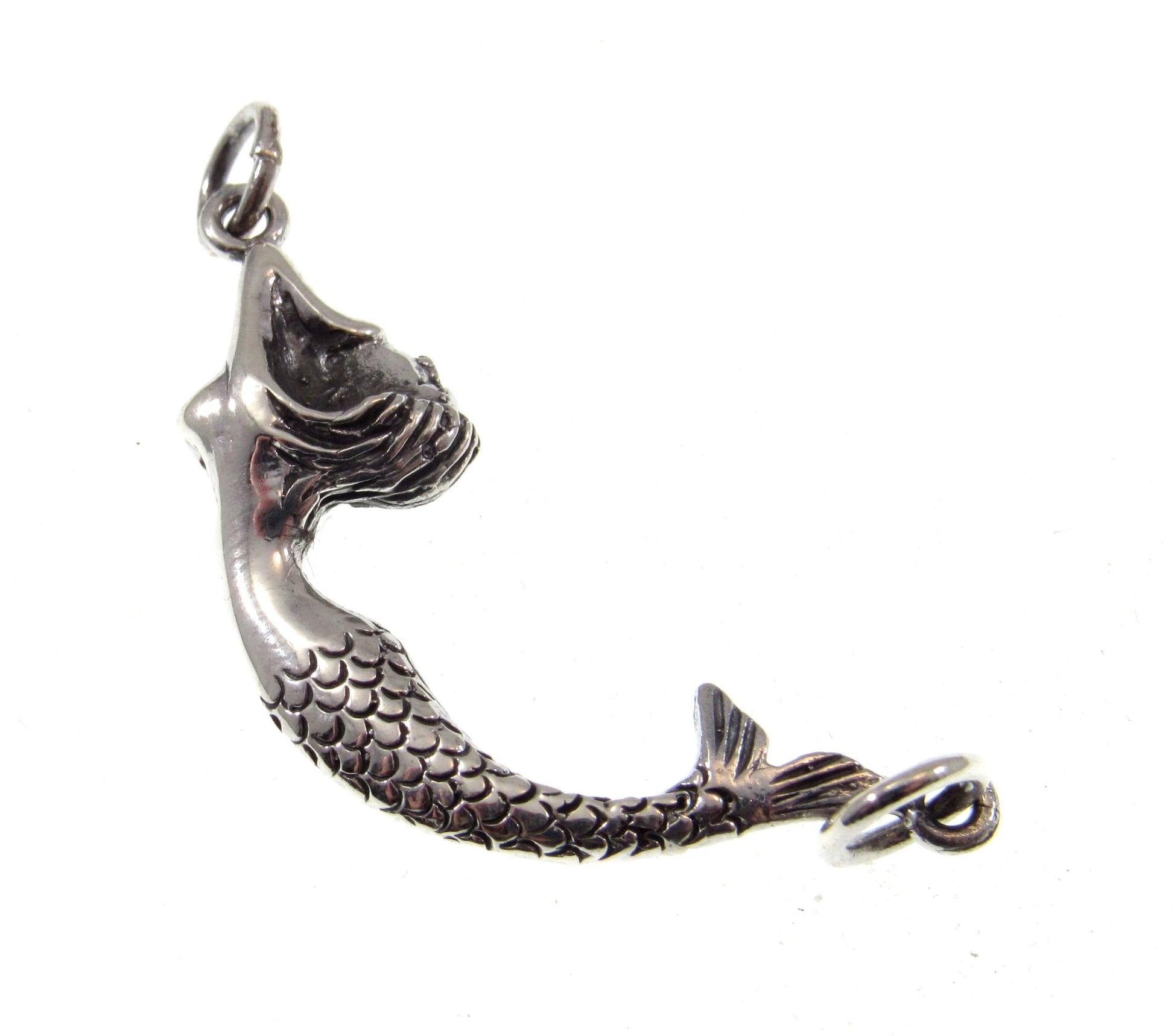 Solid 925 Sterling Silver 3D Mermaid Pendant, Atargatis Jewelry, Sea Siren Necklace Charm, Mermaid Connector Pendant for Bracelet or Chain