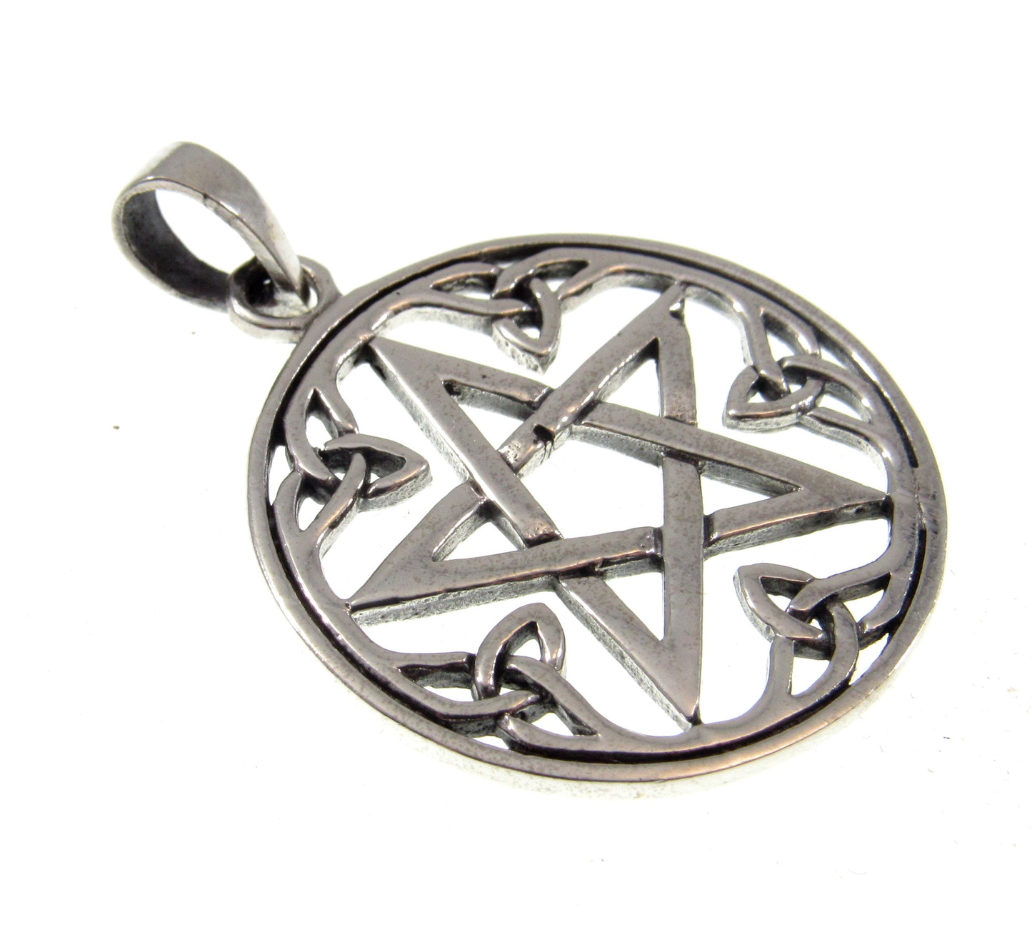 Solid 925 Sterling Silver Pentacle Pendant - Celtic Trinity Knots Amulet - Pentagram Jewelry - Witchy Pagan & Wiccan Gift Idea