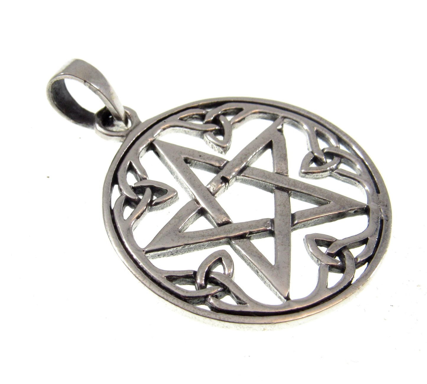 Solid 925 Sterling Silver Celtic Pentacle Pendant - Trinity Knot Pentagram Talisman - Pagan Jewelry Amulet