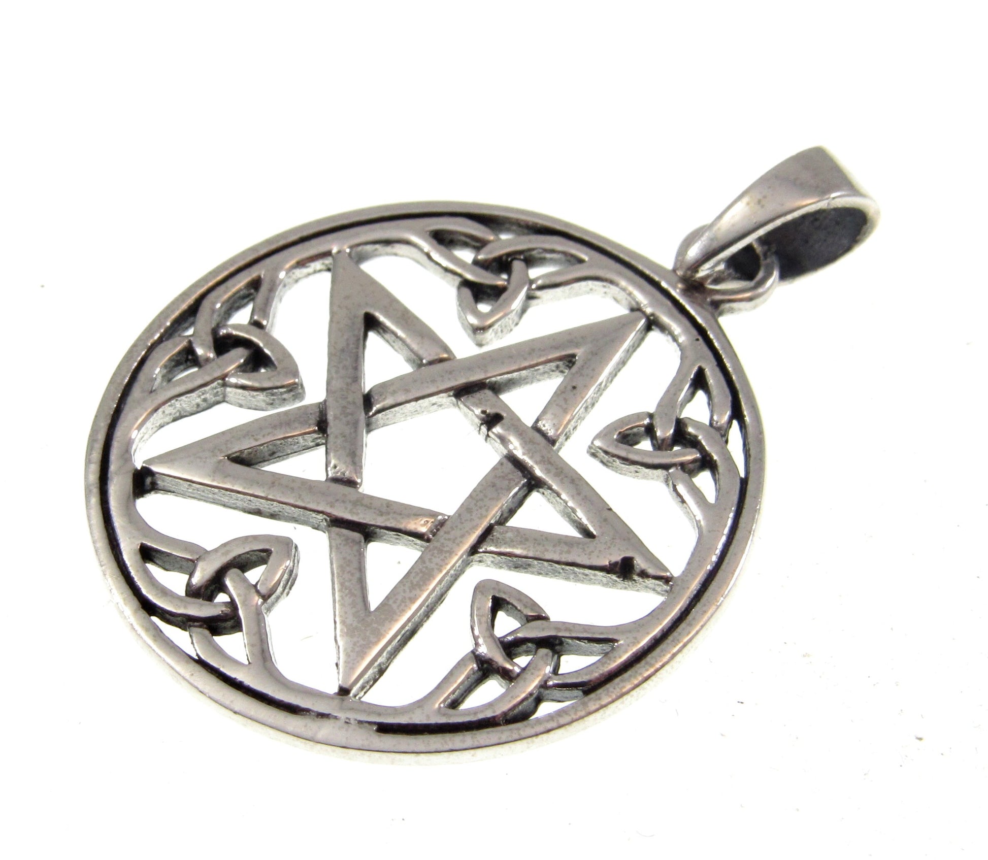 Solid 925 Sterling Silver Pentacle Pendant - Celtic Trinity Knots Amulet - Pentagram Jewelry - Witchy Pagan & Wiccan Gift Idea