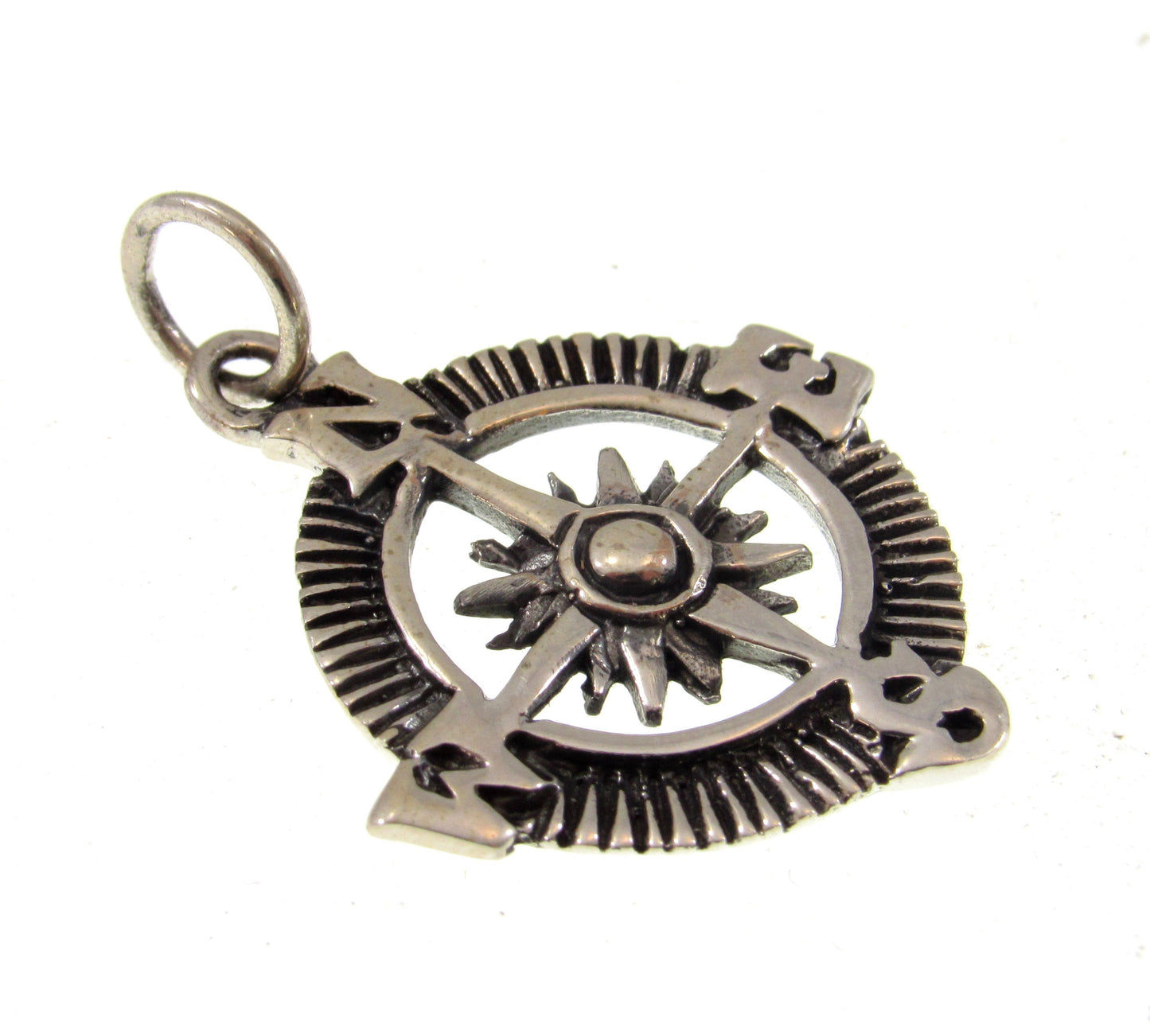 Solid 925 Sterling Silver Compass Pendant – Nautical Rose of the Winds Symbol – Nautical Silver Charm – Directional North Star Jewelry Gift