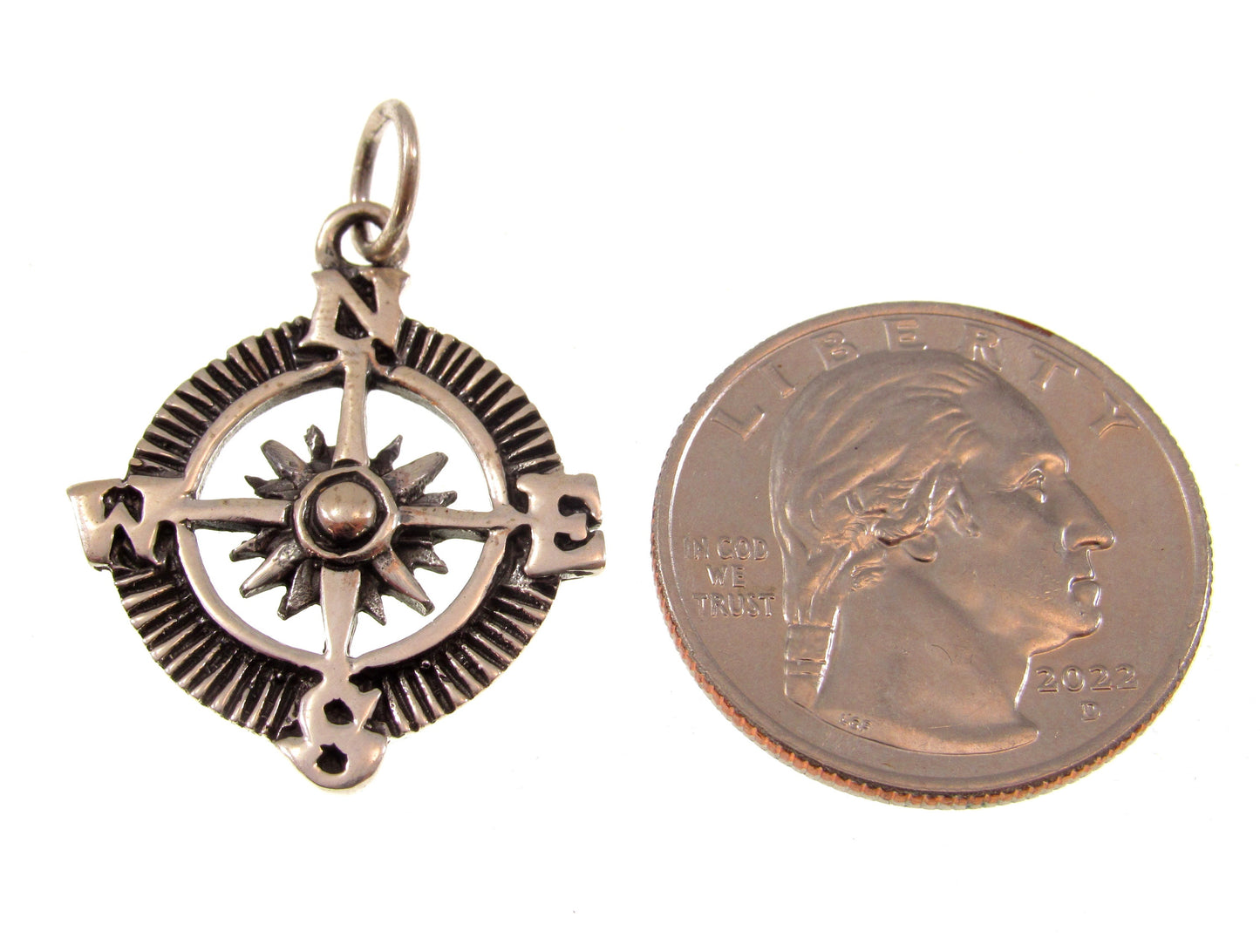 Solid 925 Sterling Silver Compass Pendant – Nautical Rose of the Winds Symbol – Nautical Silver Charm – Directional North Star Jewelry Gift