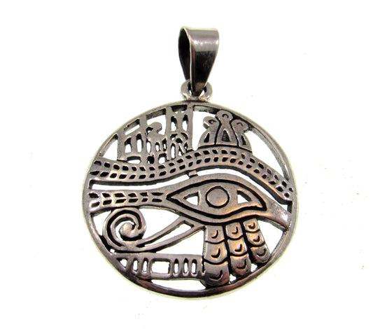 Solid 925 Sterling Silver Crowned Egyptian Eye of Horus Pendant, Handcrafted Symbol of Health, Protection, and Restoration Amulet