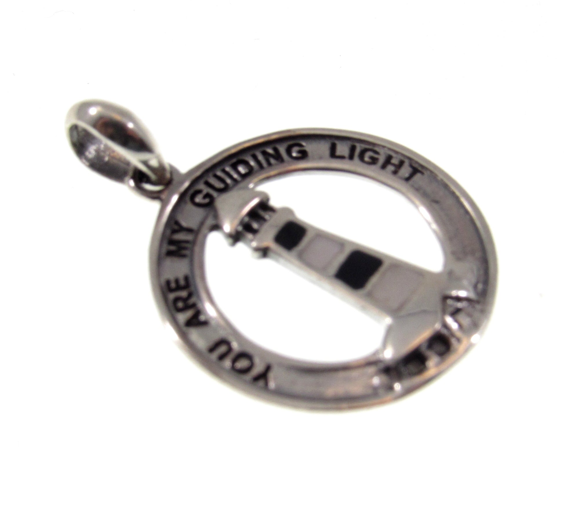Solid 925 Sterling Silver Lighthouse Pendant With Black or Red Enamel, Watchtower Beacon Charm, "You Are My Guiding Light" Nautical Jewelry