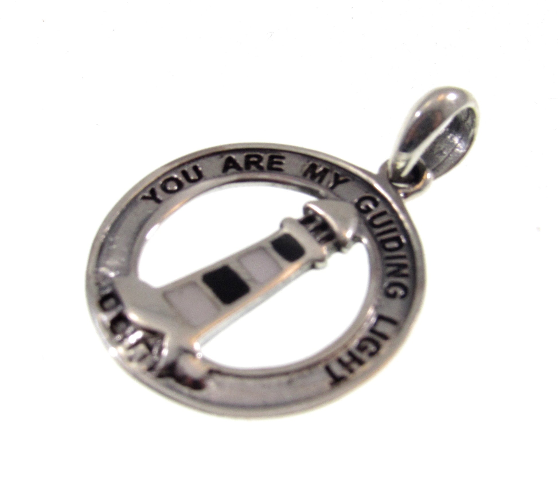 Solid 925 Sterling Silver Lighthouse Pendant With Black or Red Enamel, Watchtower Beacon Charm, "You Are My Guiding Light" Nautical Jewelry