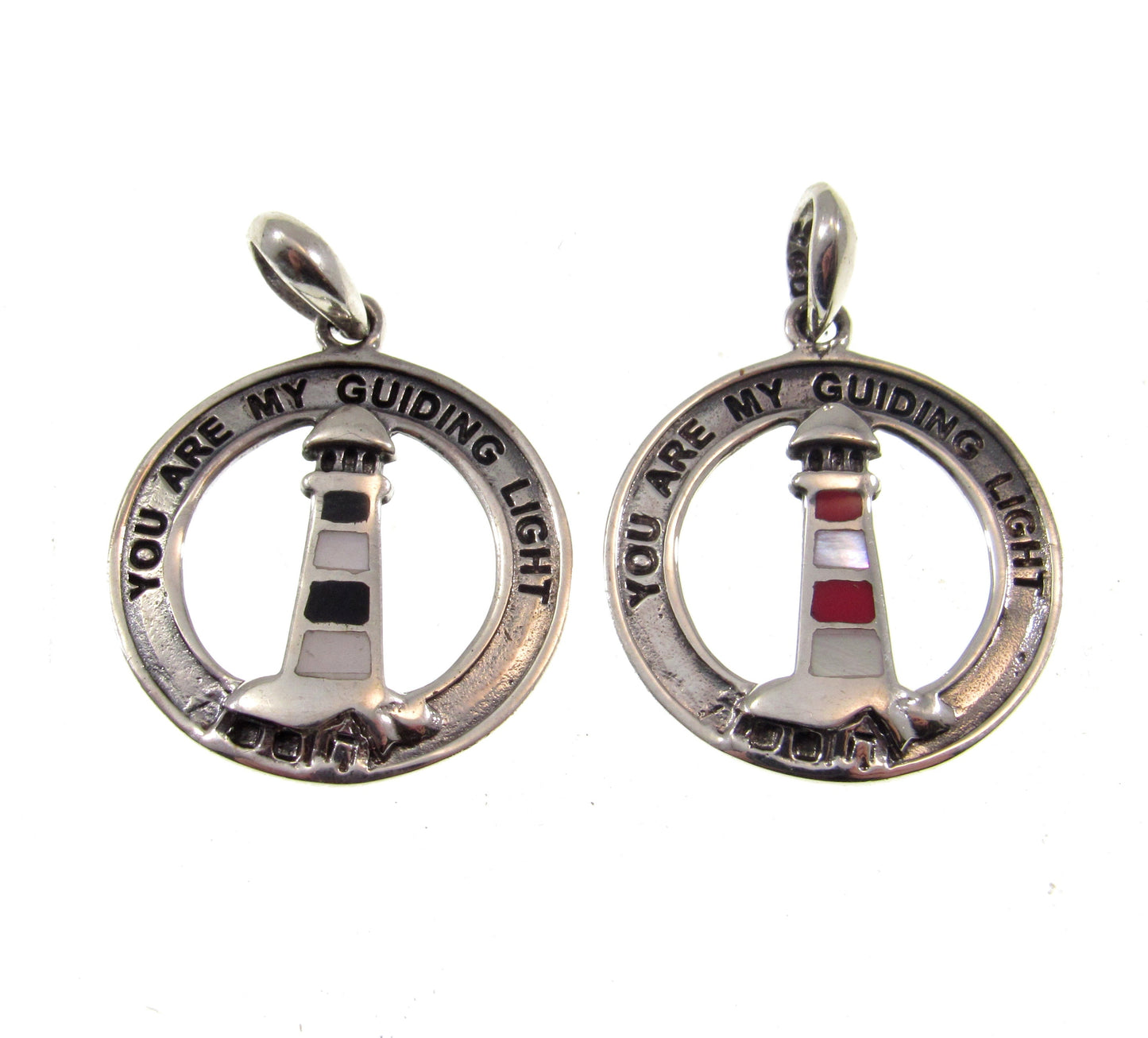 Solid 925 Sterling Silver Lighthouse Pendant With Black or Red Enamel, Watchtower Beacon Charm, "You Are My Guiding Light" Nautical Jewelry