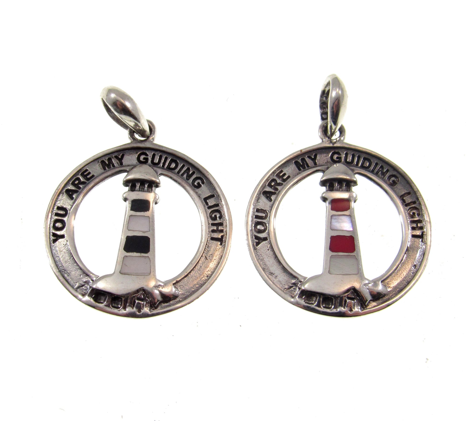 Solid 925 Sterling Silver Lighthouse Pendant With Black or Red Enamel, Watchtower Beacon Charm, "You Are My Guiding Light" Nautical Jewelry