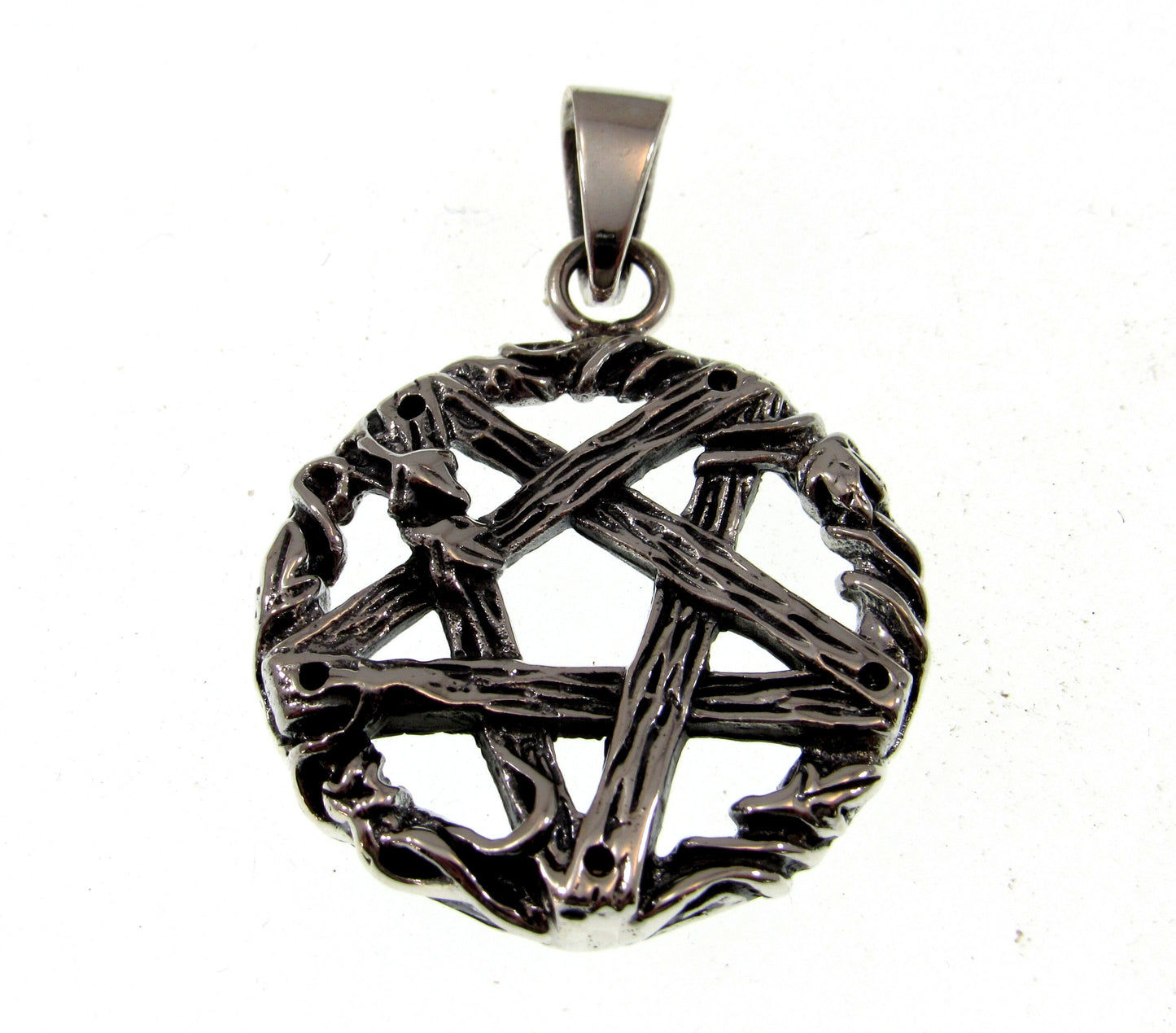 Solid 925 Sterling Silver Twisted Branches Inverted Pentagram Pentacle Pendant – Tree of Life Star