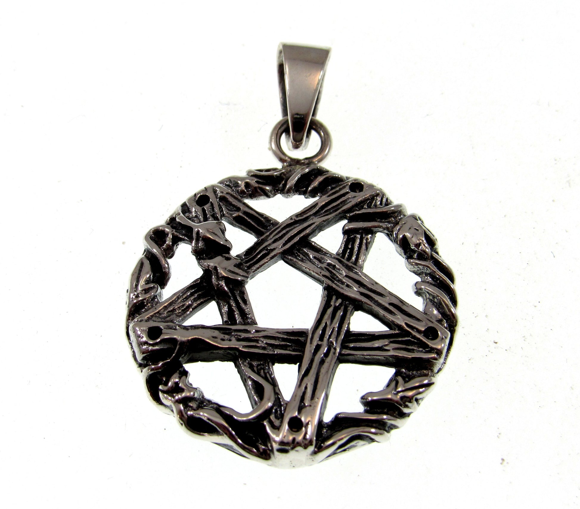 Solid 925 Sterling Silver Twisted Branches Inverted Pentagram Pentacle Pendant – Tree of Life Star