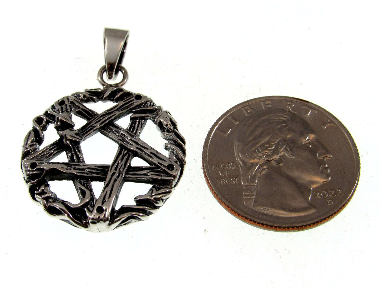 Solid 925 Sterling Silver Twisted Branches Inverted Pentagram Pentacle Pendant – Tree of Life Star