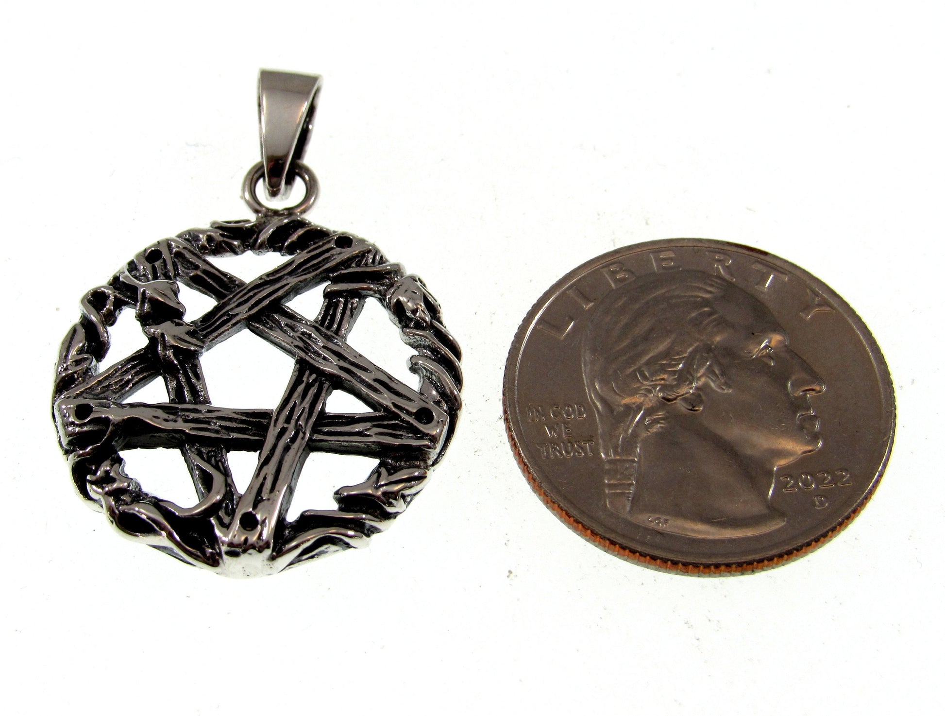 Solid 925 Sterling Silver Twisted Branches Inverted Pentagram Pentacle Pendant – Tree of Life Star