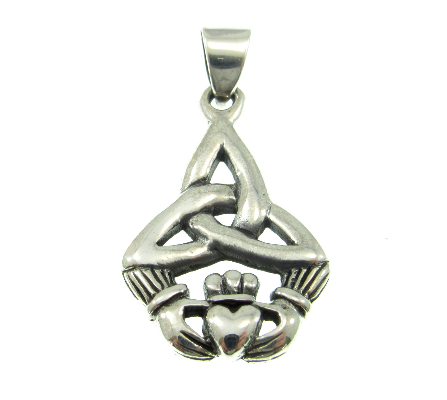 Solid 925 Sterling Silver Celtic Claddagh Pendant – Handcrafted Trinity Knot Necklace Charm, Irish Jewelry, Symbol of Love & Friendship