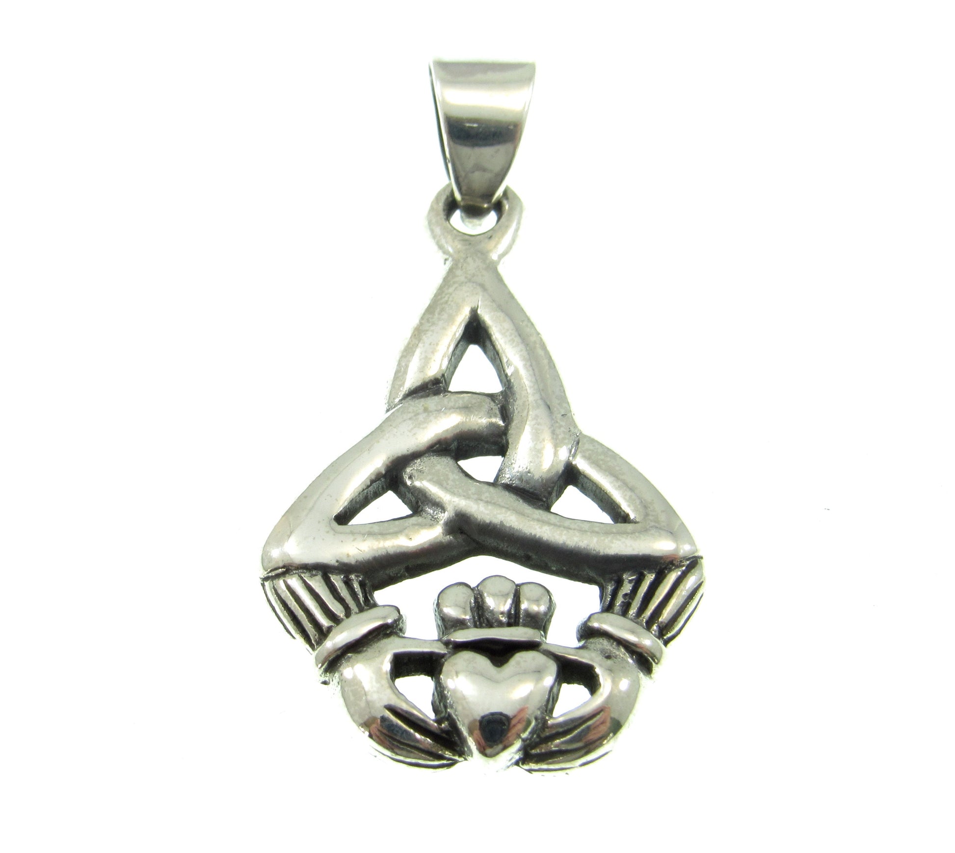 Solid 925 Sterling Silver Celtic Claddagh Pendant – Handcrafted Trinity Knot Necklace Charm, Irish Jewelry, Symbol of Love & Friendship