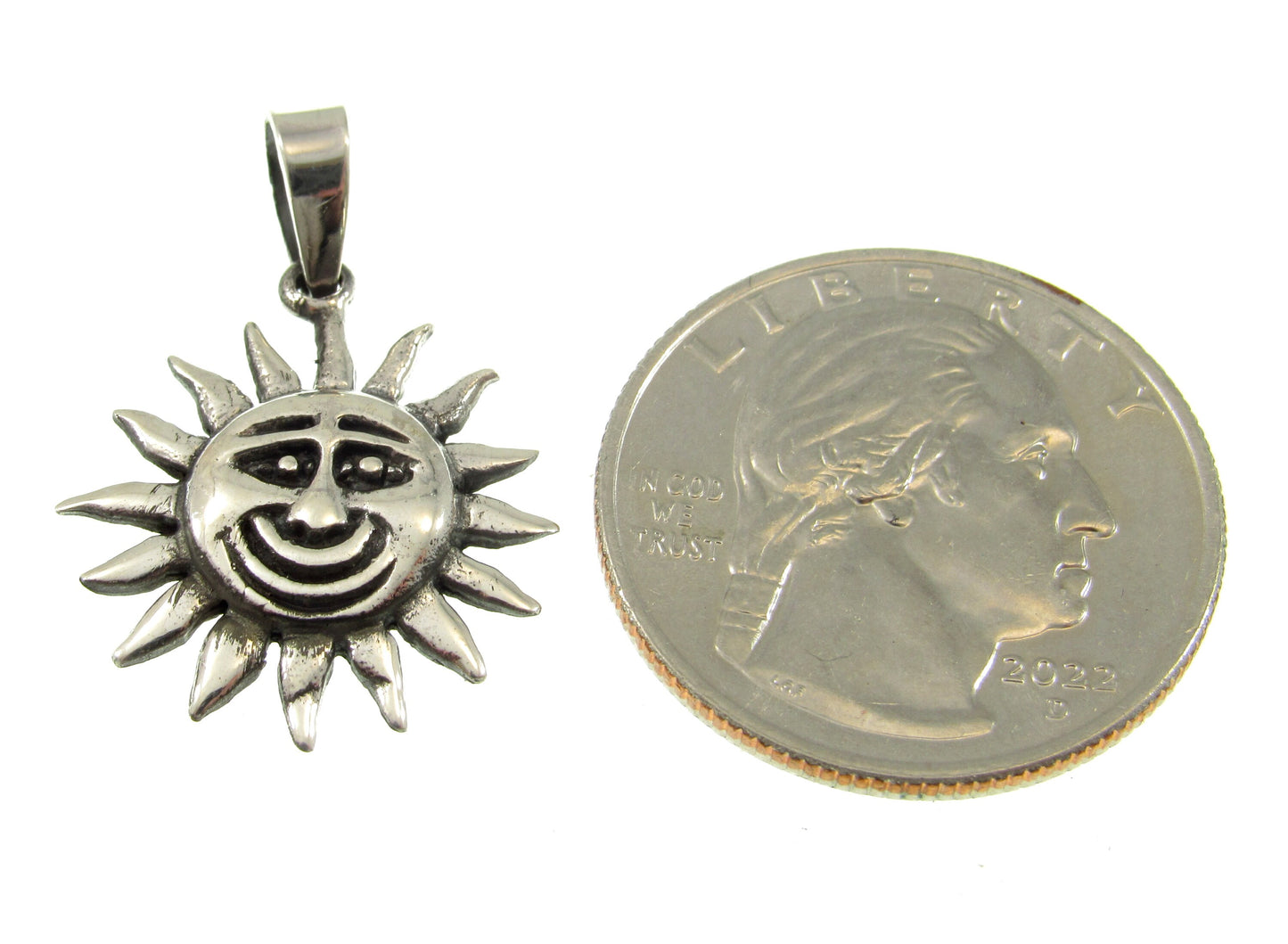 Solid 925 Sterling Silver Smiley Face Sun Pendant, Handcrafted Belenus Celestial Charm