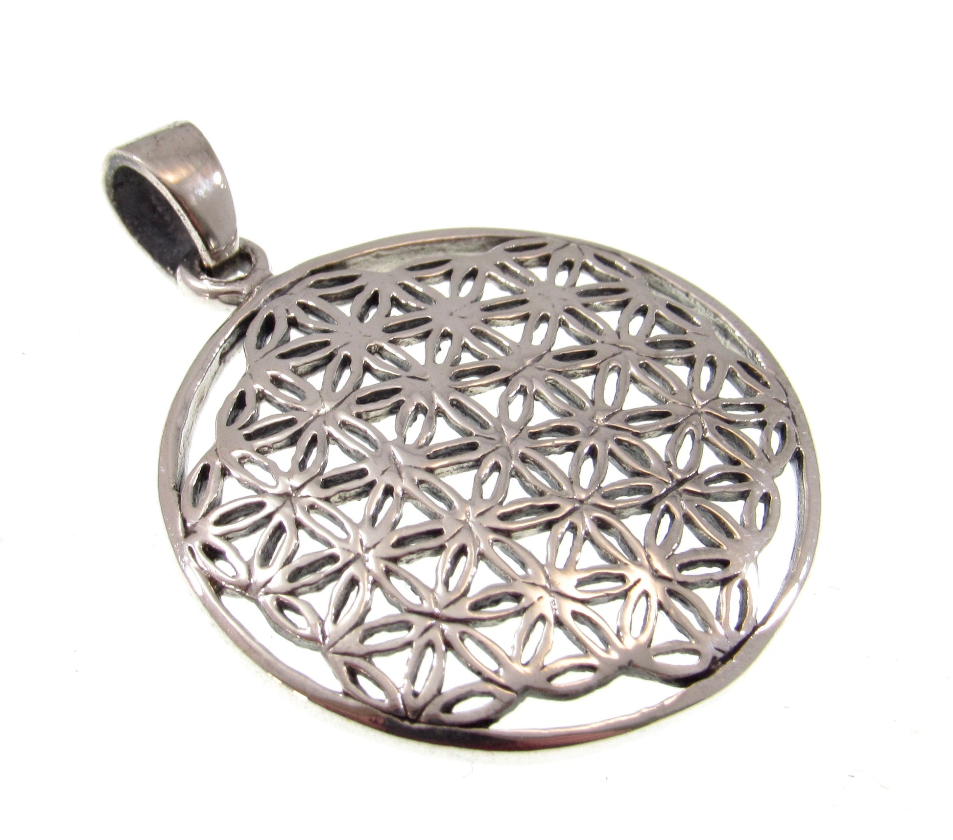 Solid Sterling Silver Flower of Life Pendant – Sacred Geometry Necklace, Boho Spiritual Jewelry, Handcrafted Silver Charm
