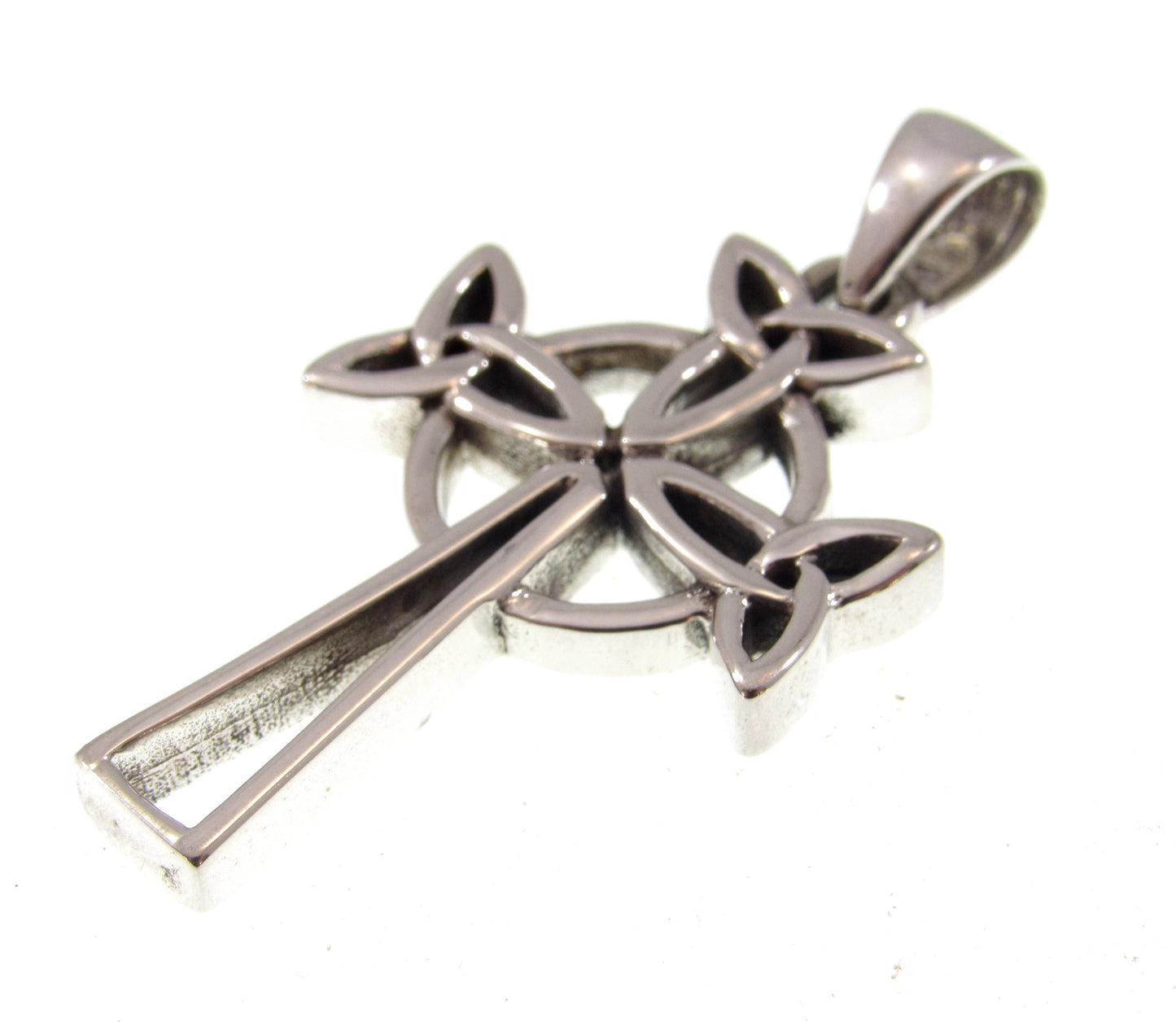 Solid 925 Sterling Silver Celtic Triple Trinity Knot Cross Pendant, Holy Trinity Religious Jewelry