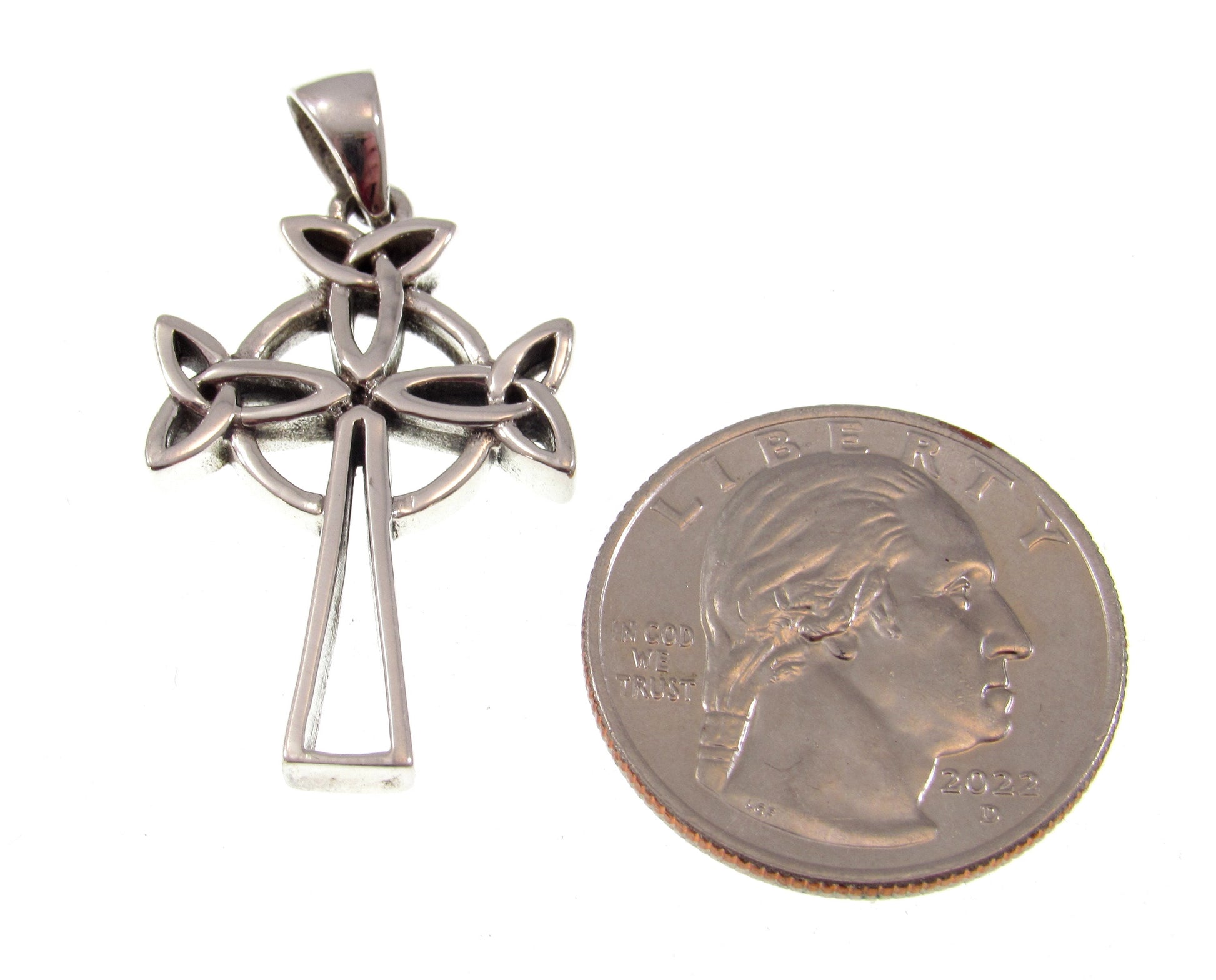 Solid 925 Sterling Silver Celtic Triple Trinity Knot Cross Pendant, Holy Trinity Religious Jewelry