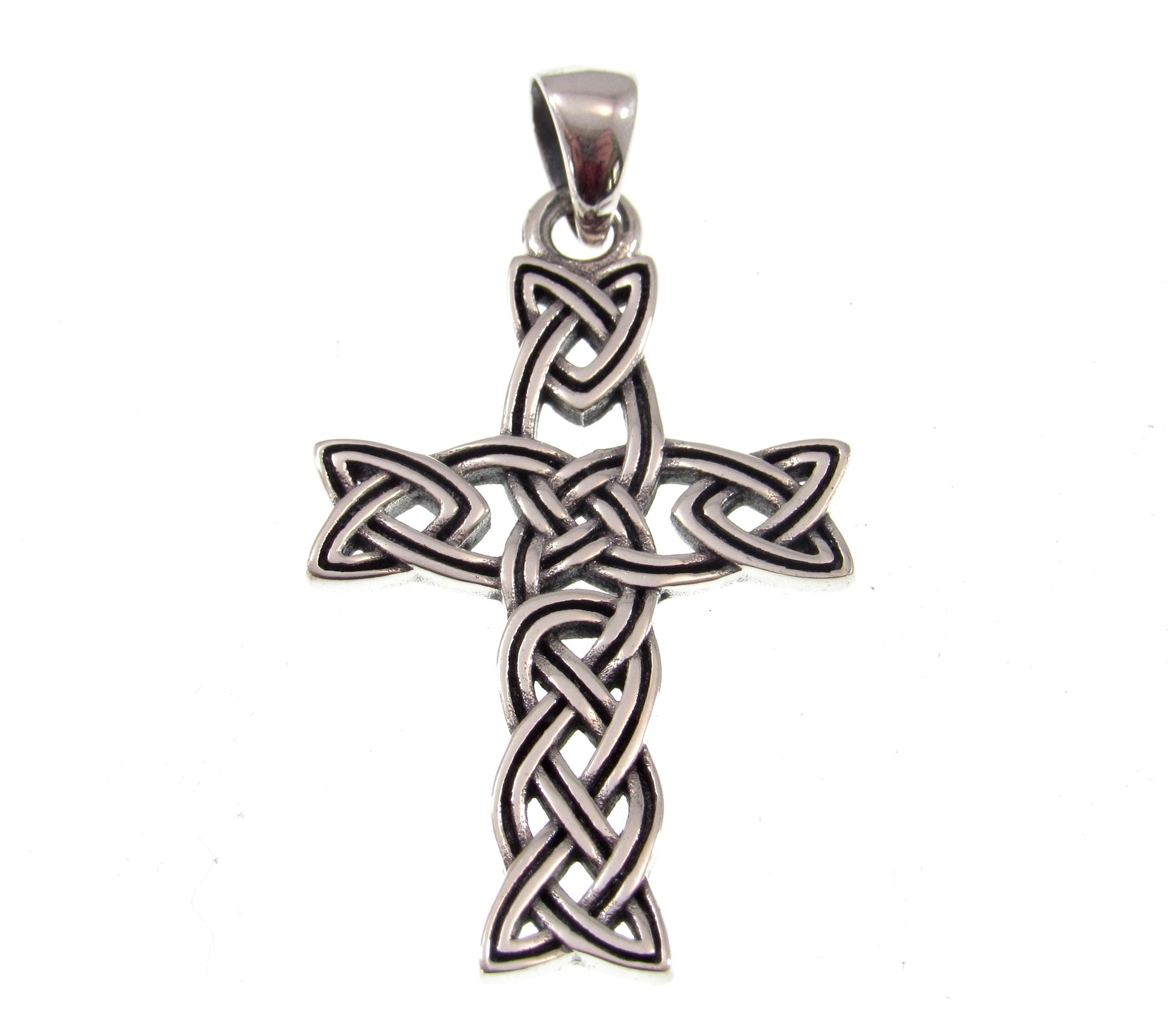 Solid 925 Sterling Silver Celtic Endless Square Infinity Knot Cross Pendant, Handcrafted Two-Toned Religious Jewelry