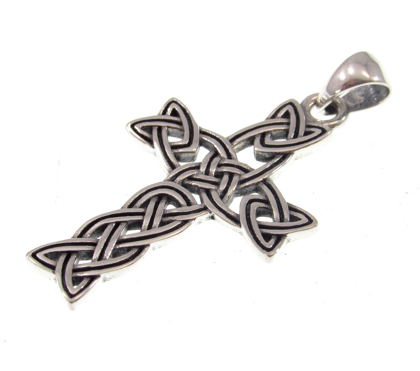 Solid 925 Sterling Silver Celtic Endless Square Infinity Knot Cross Pendant, Handcrafted Two-Toned Religious Jewelry