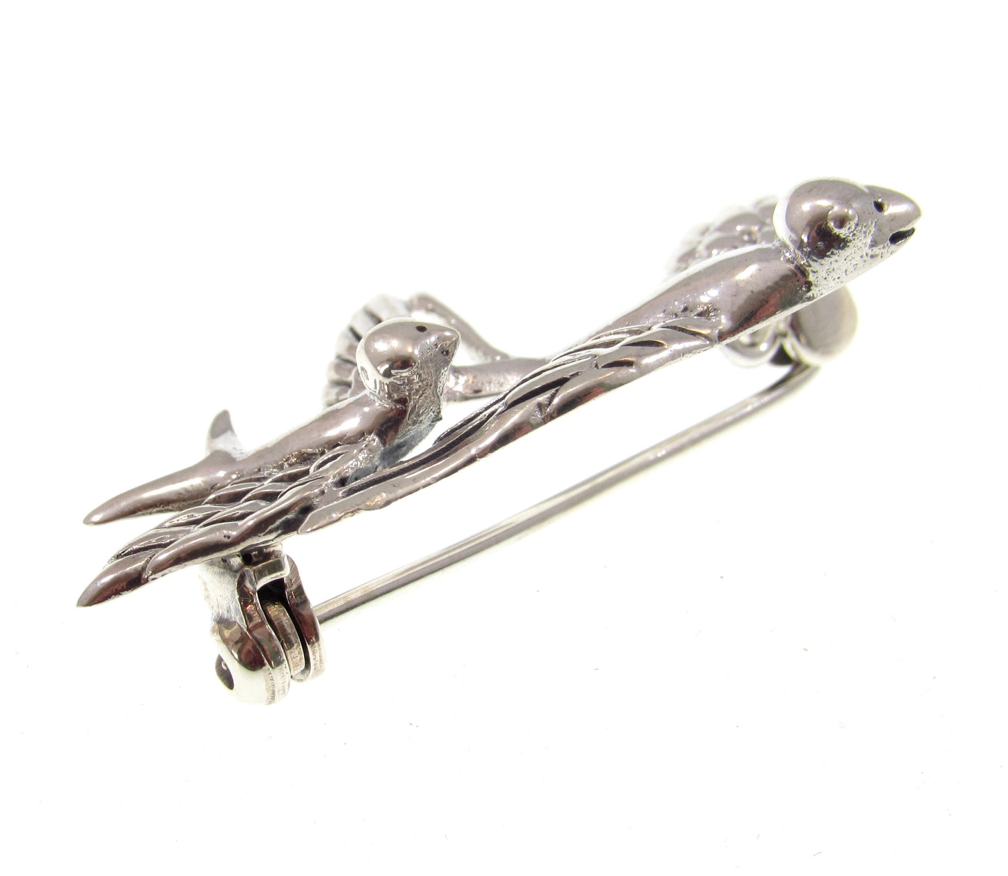 Solid 925 Sterling Silver Diving Birds Brooch, Flying Swallows Pin – Vintage Style Bird Brooch – Tattoo Style Jewelry, Rockabilly Jacket Pin