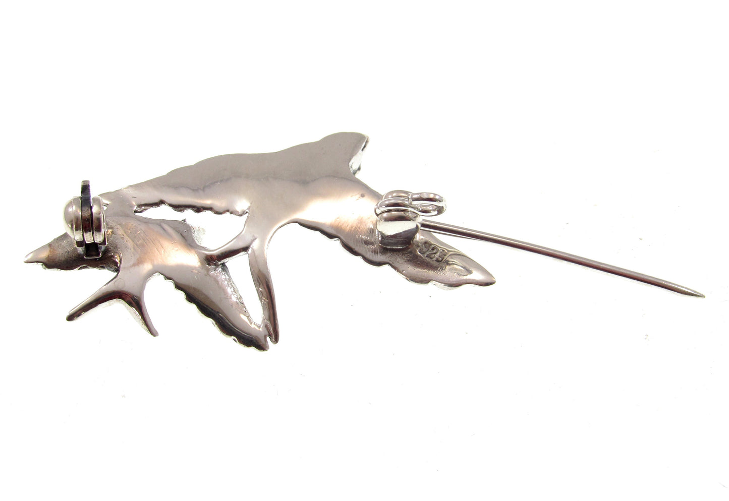 Solid 925 Sterling Silver Diving Birds Brooch, Flying Swallows Pin – Vintage Style Bird Brooch – Tattoo Style Jewelry, Rockabilly Jacket Pin