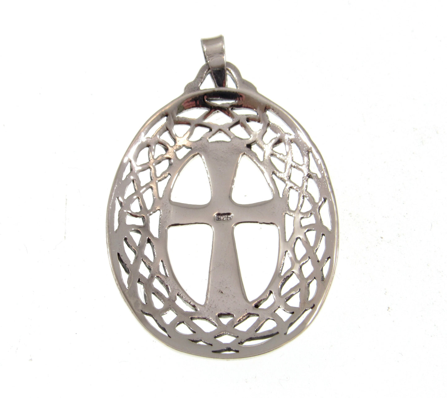 Solid 925 Sterling Silver Celtic Cross Necklace Pendant, Gaelic Jewelry Amulet, Oval Lattice Knotwork, Christian Faith Jewelry, Medievalcore