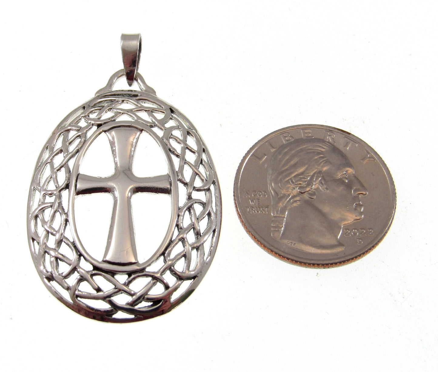 Solid 925 Sterling Silver Celtic Cross Necklace Pendant, Gaelic Jewelry Amulet, Oval Lattice Knotwork, Christian Faith Jewelry, Medievalcore