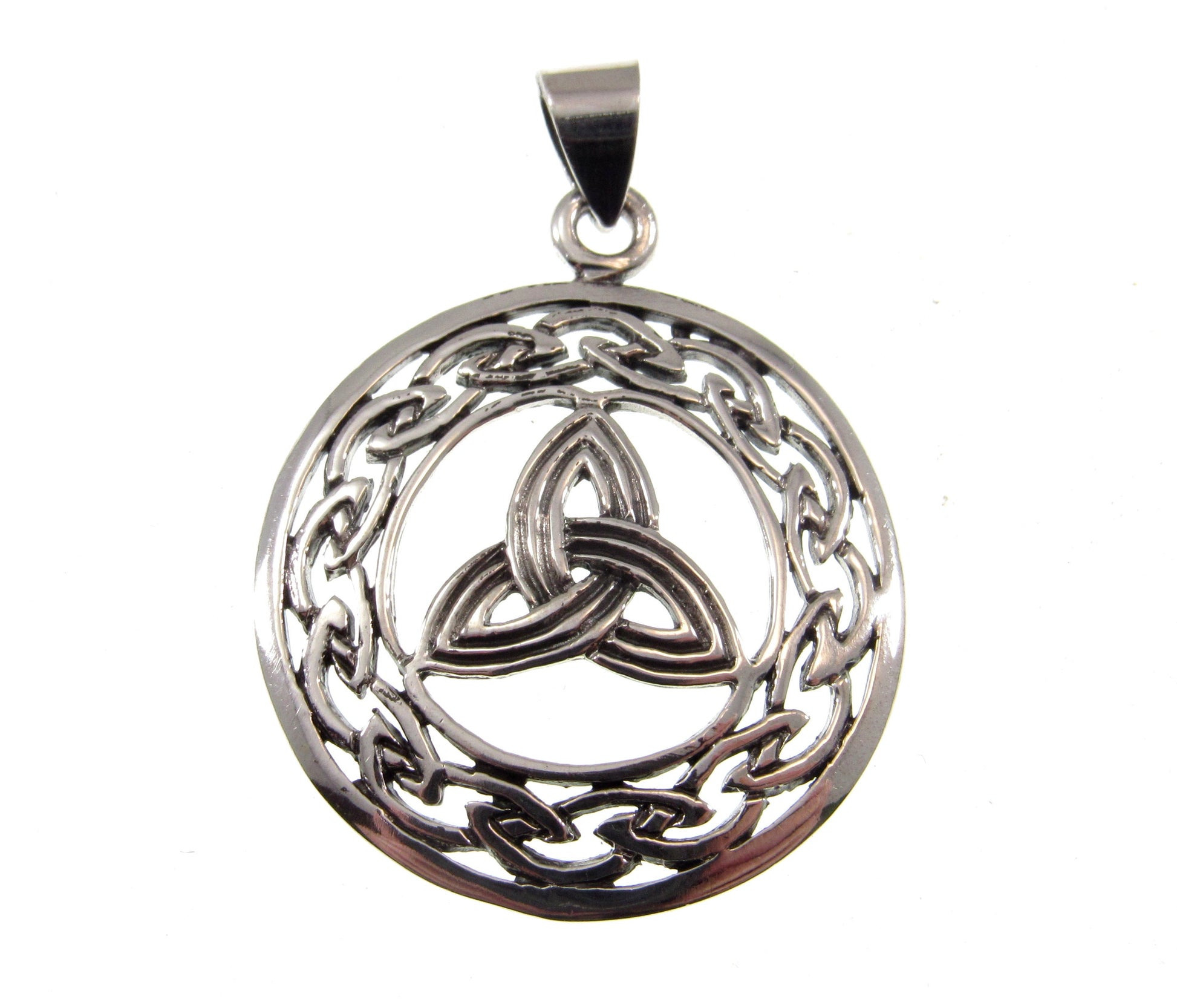 Solid 925 Sterling Silver Trinity Knot Pendant - Triquetra Amulet, Celtic Jewelry - Handcrafted Wiccan Amulet - Pagan Necklace Pendant