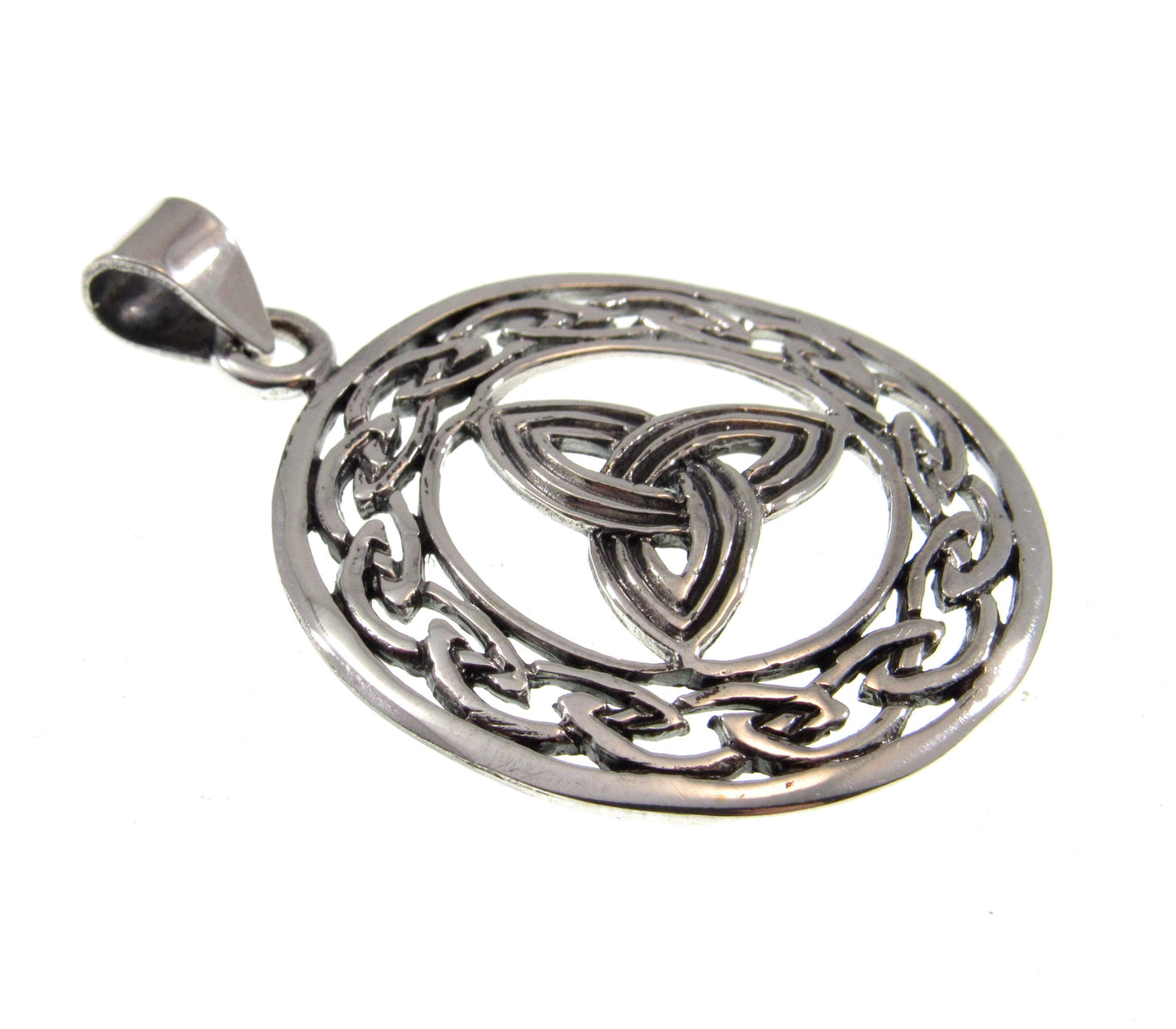 Solid 925 Sterling Silver Trinity Knot Pendant - Triquetra Amulet, Celtic Jewelry - Handcrafted Wiccan Amulet - Pagan Necklace Pendant