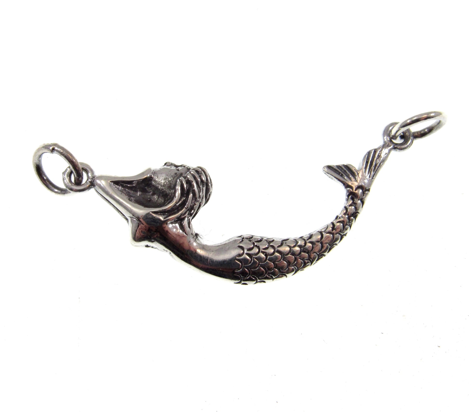 Solid 925 Sterling Silver 3D Mermaid Pendant, Atargatis Jewelry, Sea Siren Necklace Charm, Mermaid Connector Pendant for Bracelet or Chain