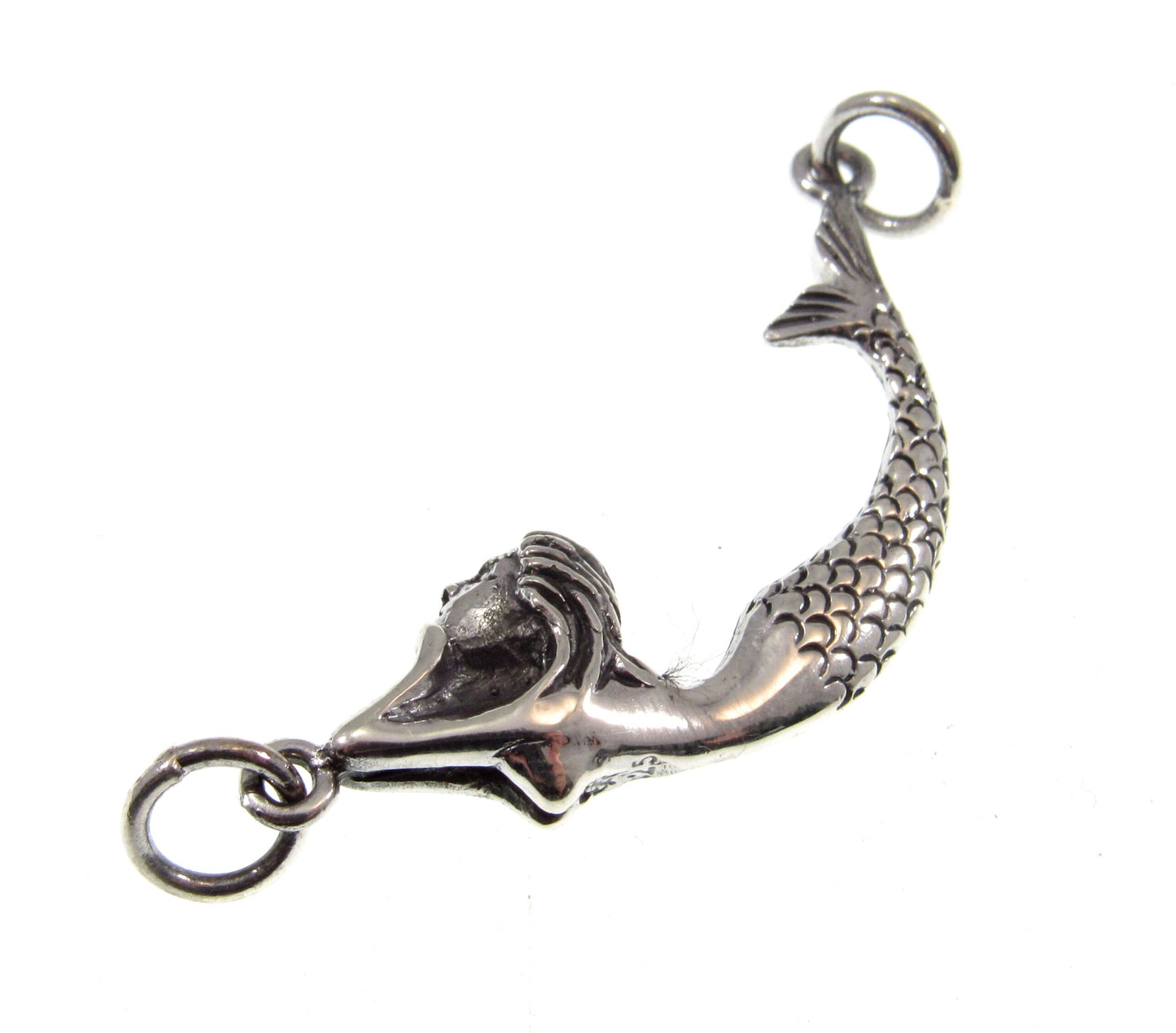 Solid 925 Sterling Silver 3D Mermaid Pendant, Atargatis Jewelry, Sea Siren Necklace Charm, Mermaid Connector Pendant for Bracelet or Chain