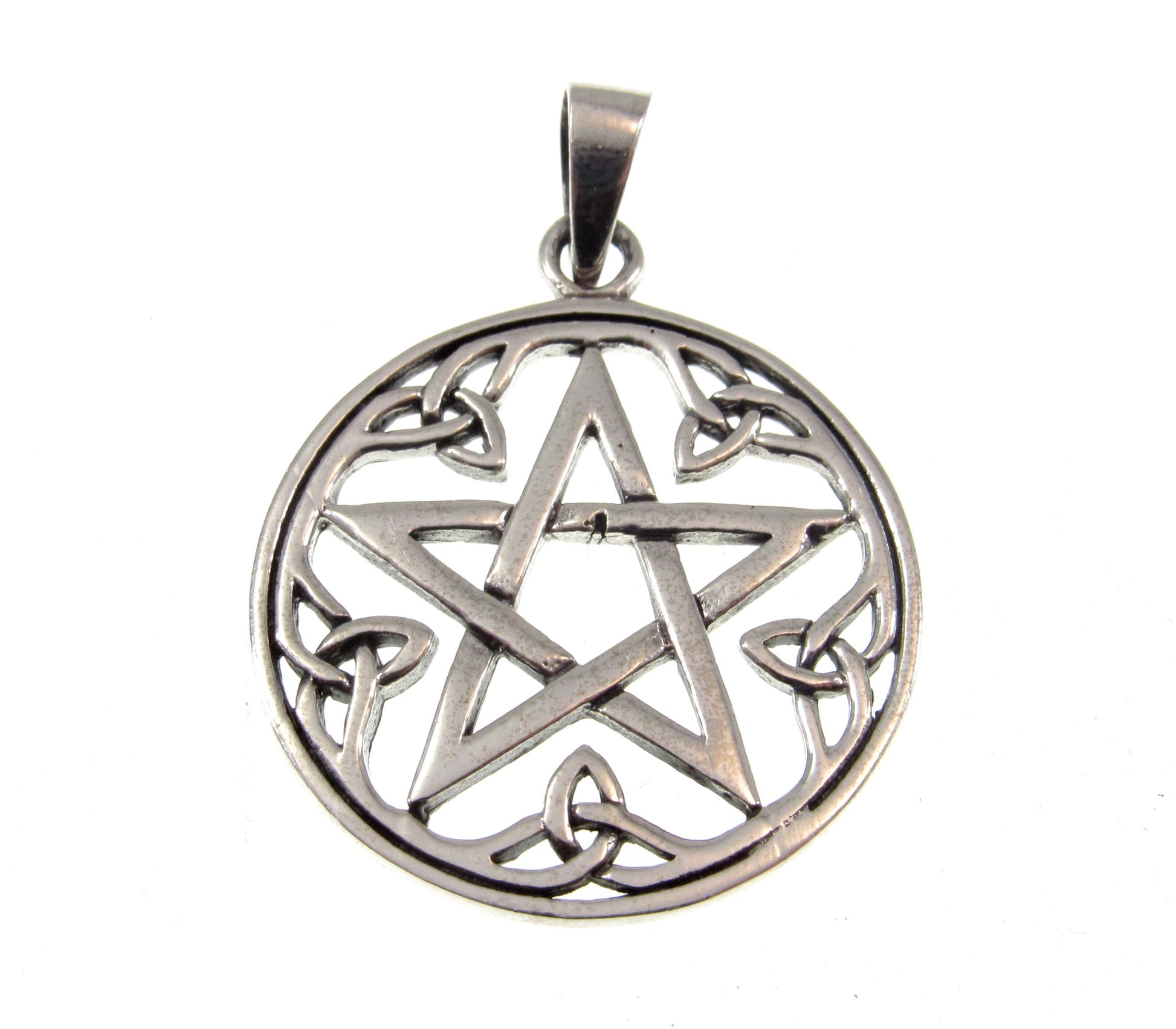 Solid 925 Sterling Silver Pentacle Pendant - Celtic Trinity Knots Amulet - Pentagram Jewelry - Witchy Pagan & Wiccan Gift Idea