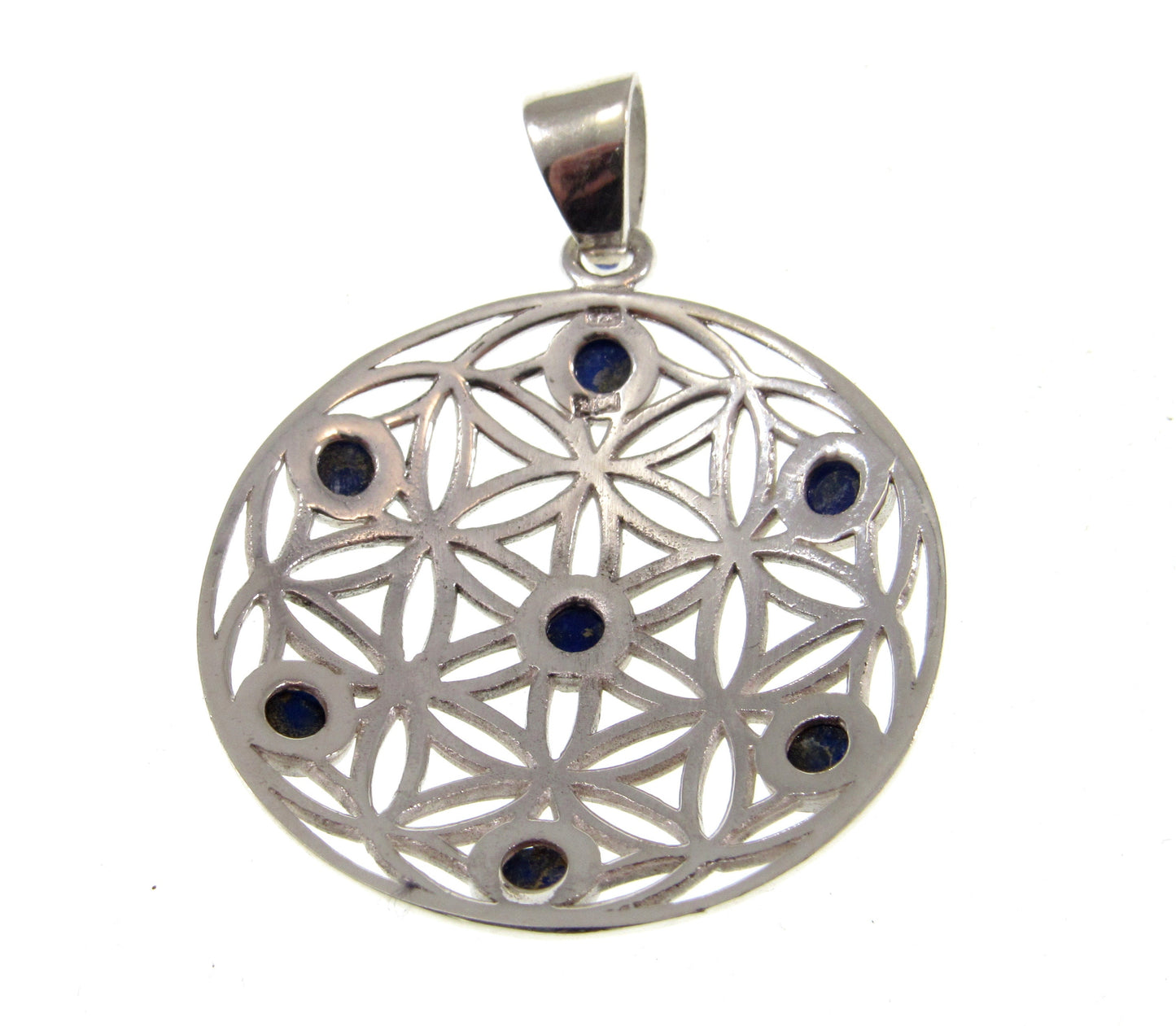 Solid 925 Sterling Silver Flower of Life Pendant w/ Lapis Lazuli, Sacred Geometry Jewelry, Spiritual Amulet, Bohemian Healing Stone Necklace