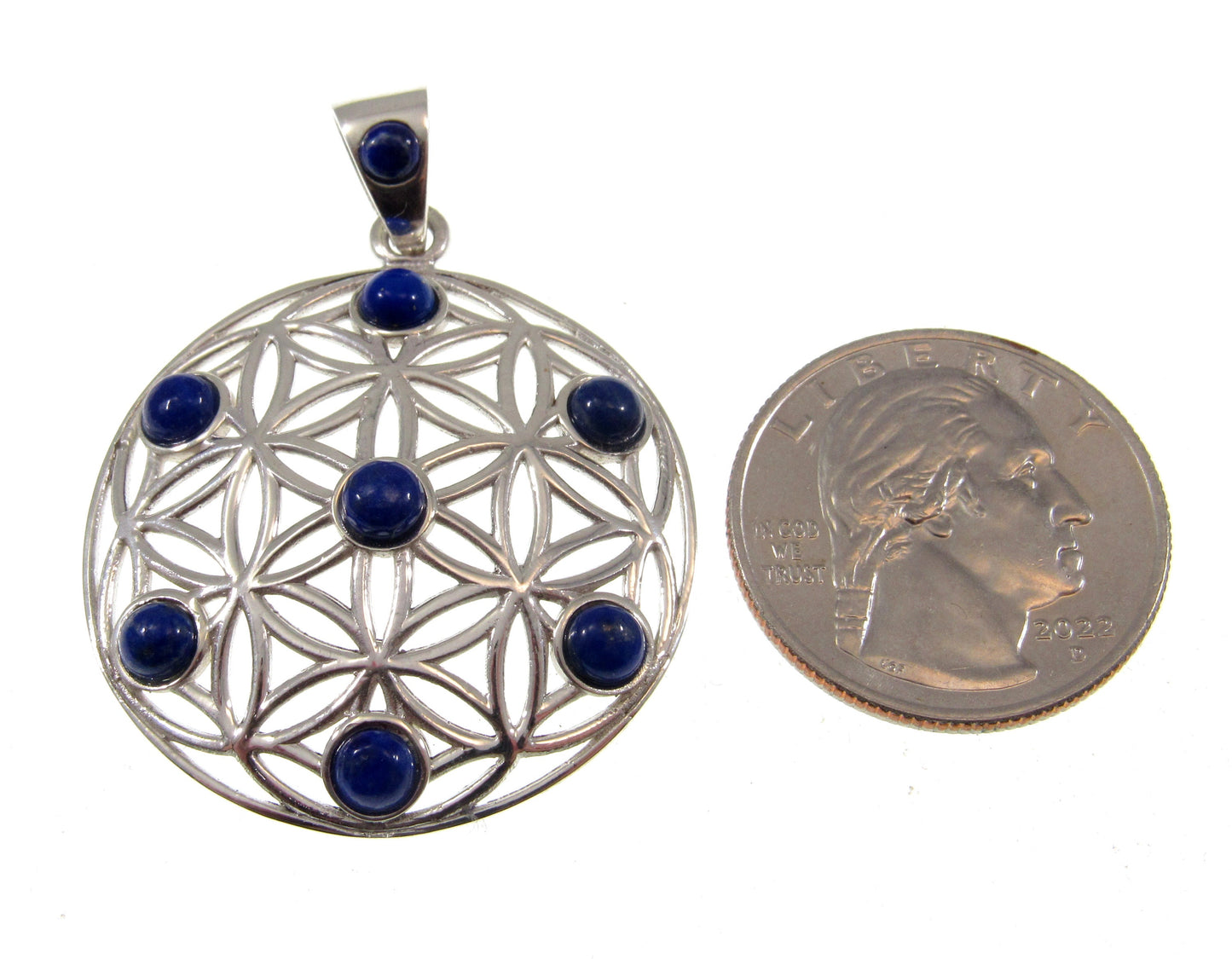 Solid 925 Sterling Silver Flower of Life Pendant w/ Lapis Lazuli, Sacred Geometry Jewelry, Spiritual Amulet, Bohemian Healing Stone Necklace