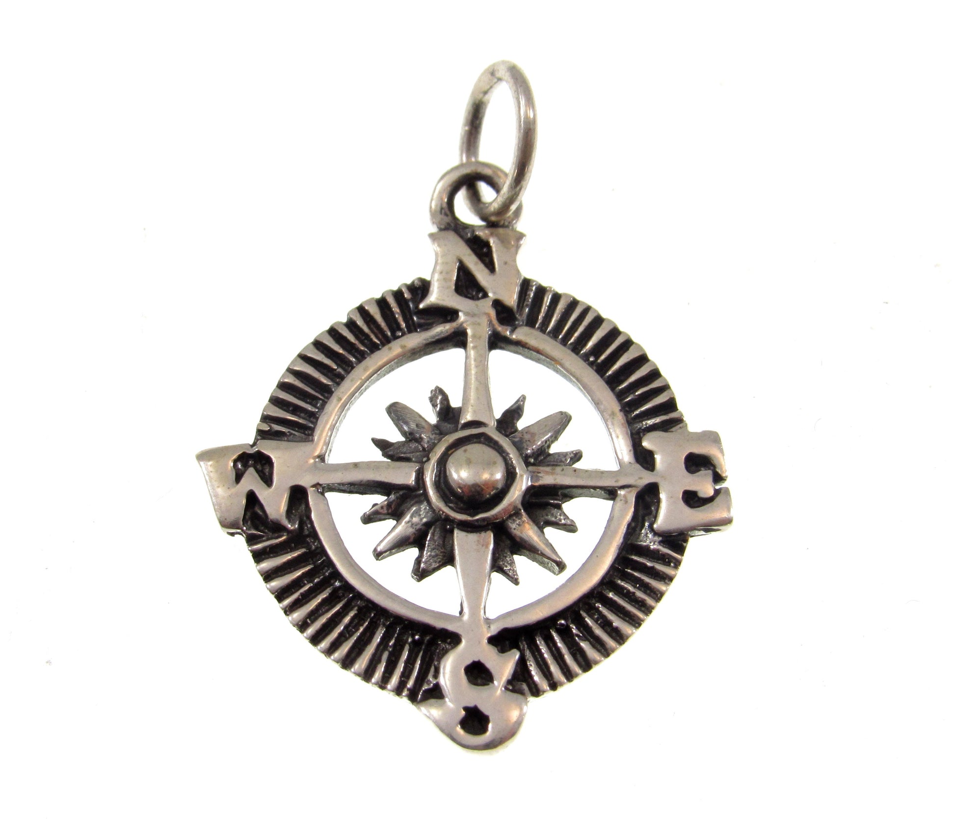 Solid 925 Sterling Silver Compass Pendant – Nautical Rose of the Winds Symbol – Nautical Silver Charm – Directional North Star Jewelry Gift