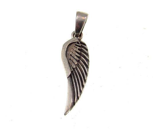 Solid 925 Sterling Silver Angel Wing Pendant, Handcrafted Bird Wing Charm