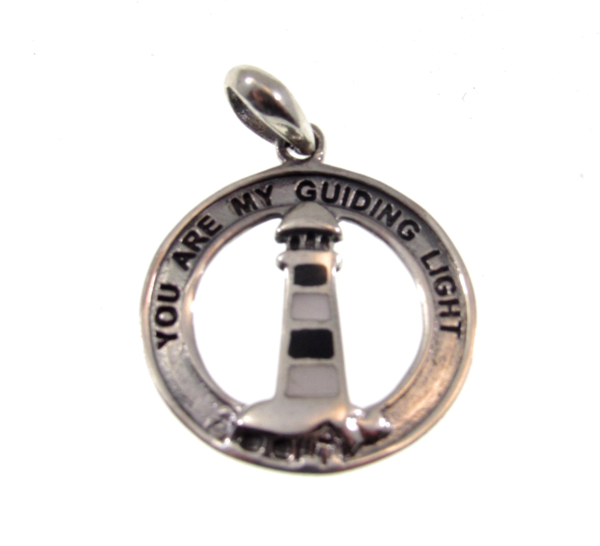 Solid 925 Sterling Silver Lighthouse Pendant With Black or Red Enamel, Watchtower Beacon Charm, "You Are My Guiding Light" Nautical Jewelry