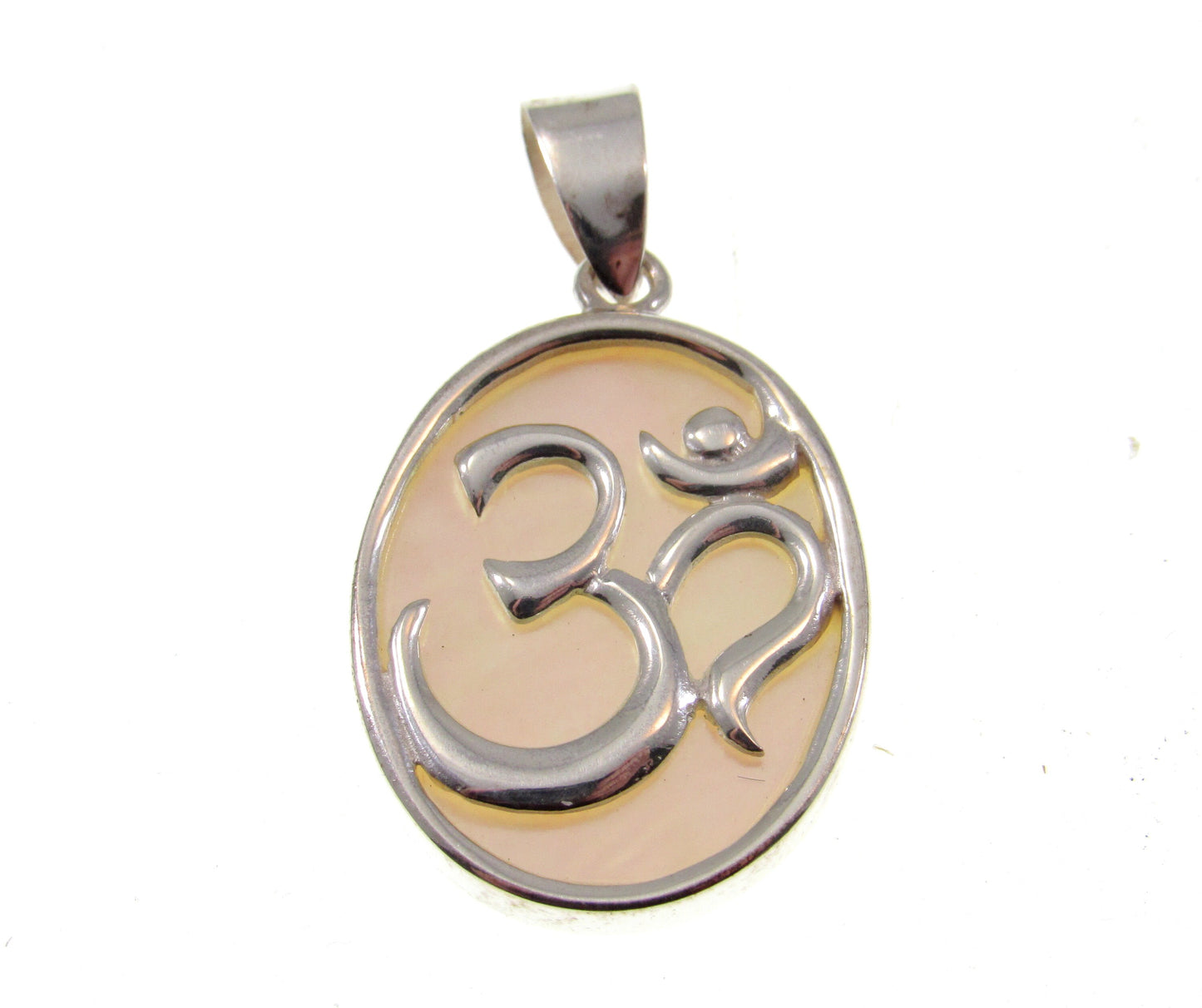 Solid 925 Sterling Silver Om Aum Pendant with Mother of Pearl or Abalone Shell, Handcrafted Healing/Protection Amulet