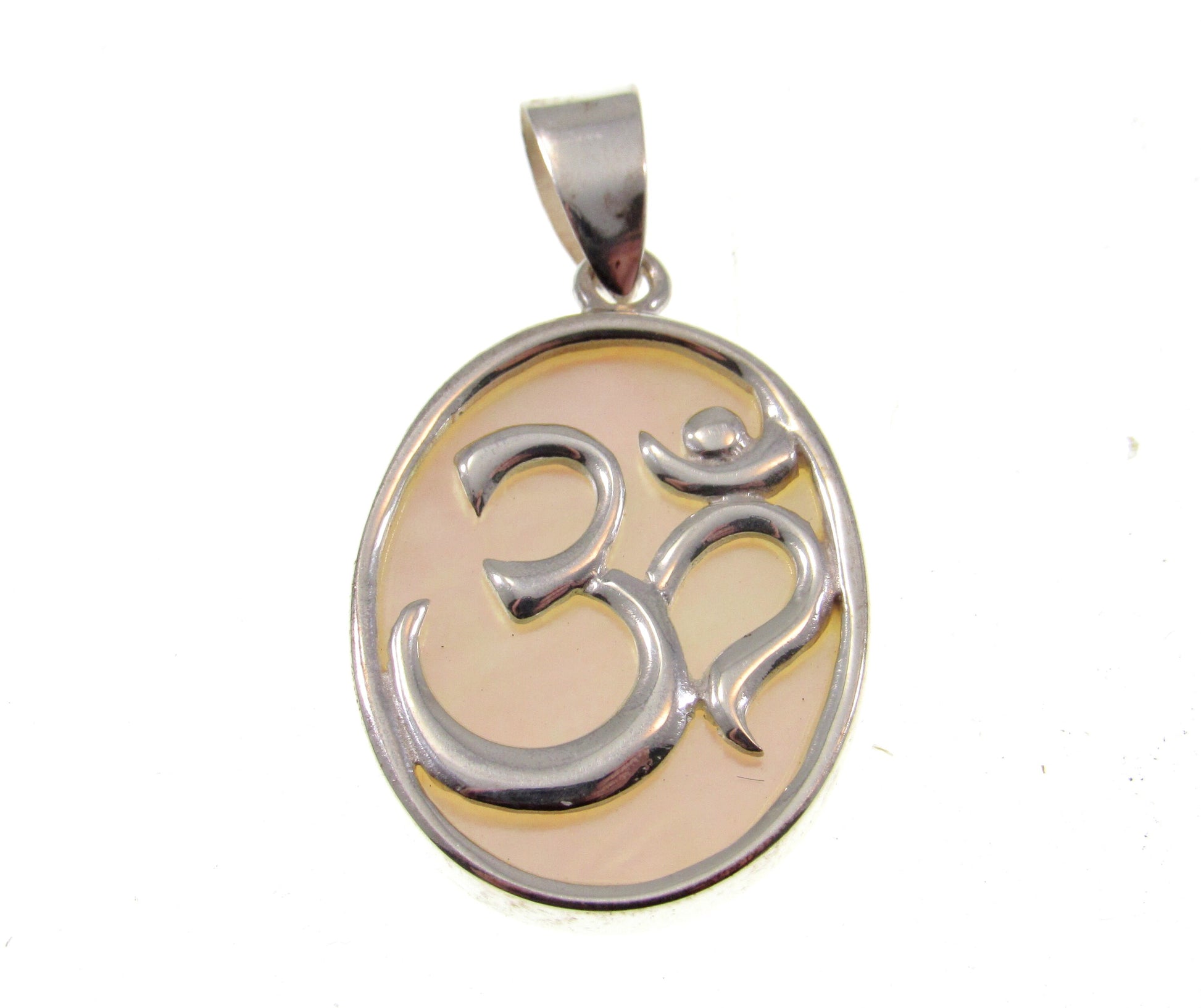 Solid 925 Sterling Silver Om Aum Pendant with Mother of Pearl or Abalone Shell, Handcrafted Healing/Protection Amulet