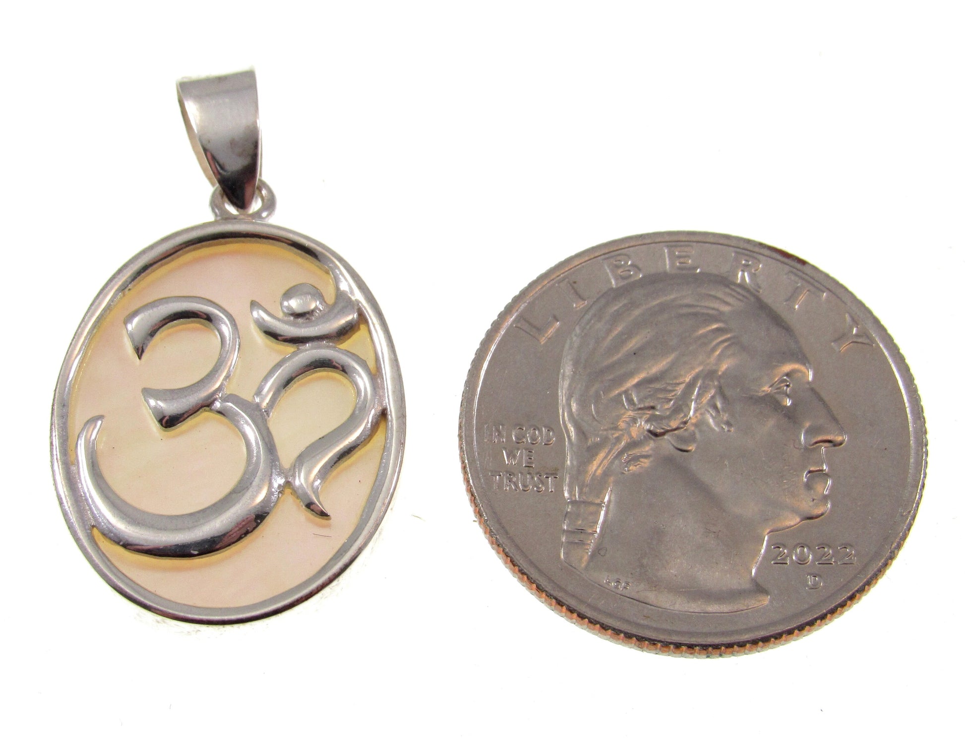 Solid 925 Sterling Silver Om Aum Pendant with Mother of Pearl or Abalone Shell, Handcrafted Healing/Protection Amulet