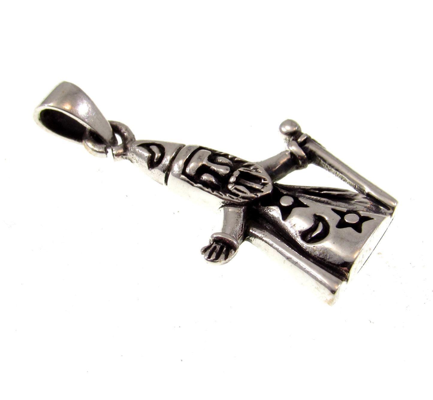Solid 925 Sterling Silver Wizard With Magic Staff & Cloak Pendant, Handcrafted Moon and Stars Jewelry
