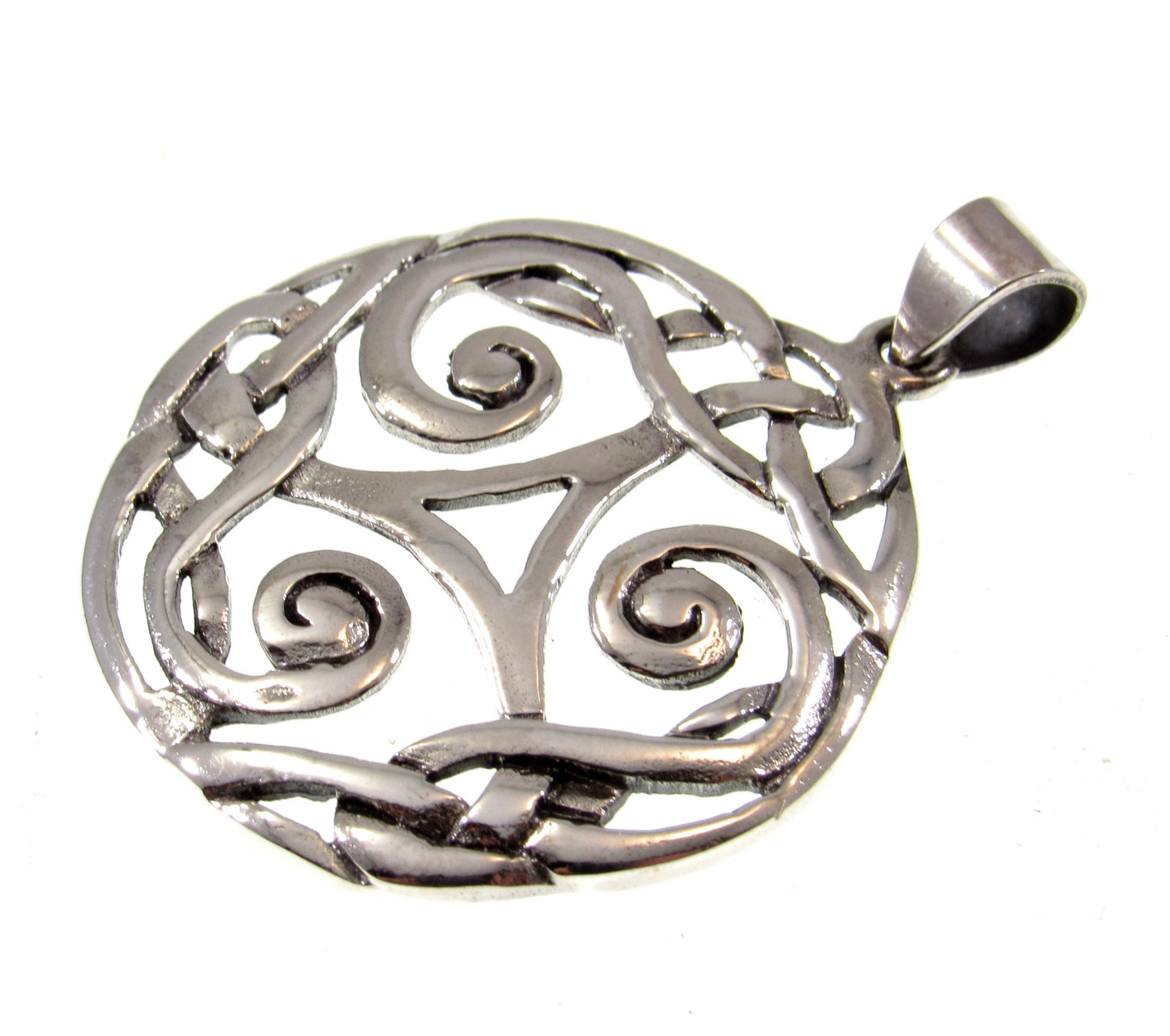 Solid 925 Sterling Silver Celtic Triskelion Pendant, Handcrafted Triskele Triple Spiral Amulet, Knotwork Jewelry